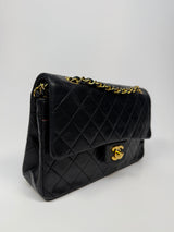 Chanel Vintage Medium Classic Double Flap Black Lambskin With 24k GHW