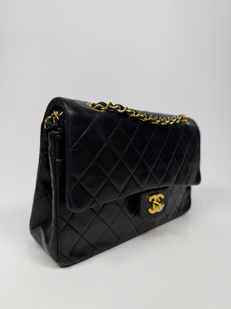 Chanel Vintage Medium Classic Double Flap Black Lambskin With 24k GHW