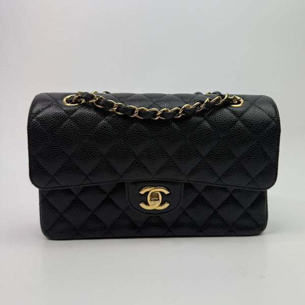 Chanel Small Classic Double Flap In Black Caviar Leather With GHW