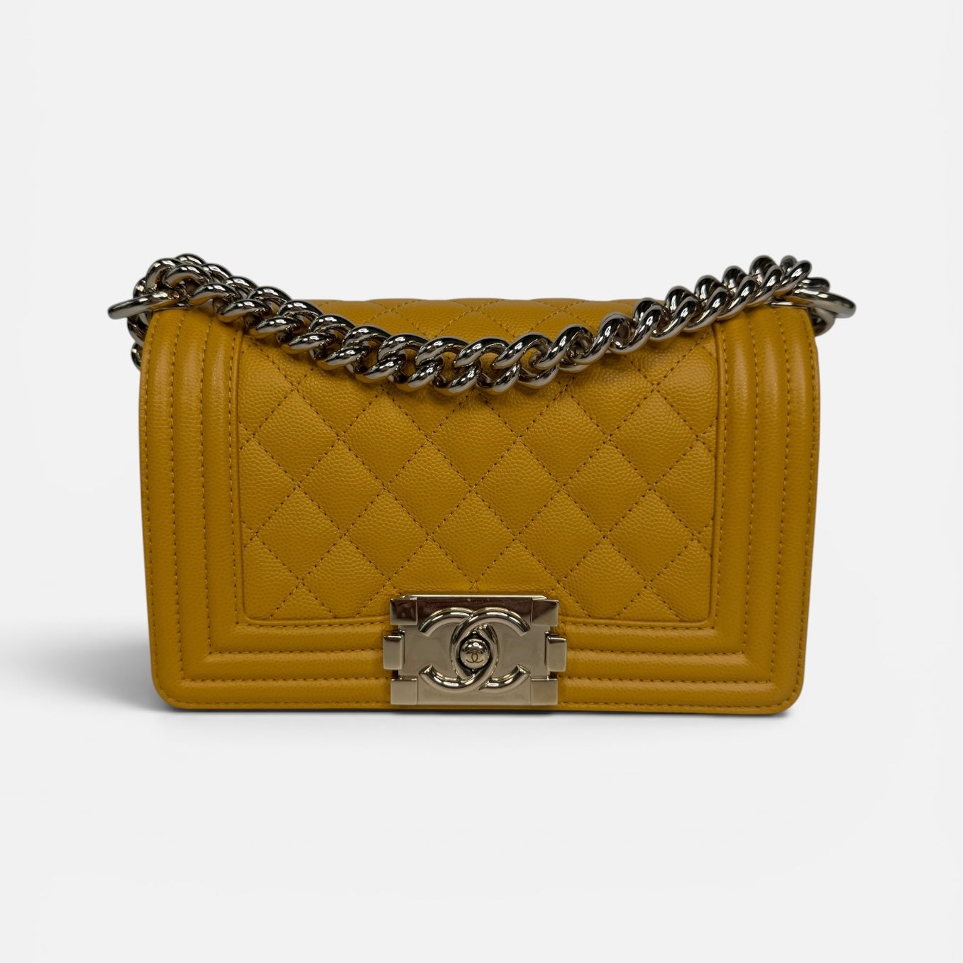 Chanel Small Boy Bag In Yellow Caviar Leather With Pale Gold Hardware