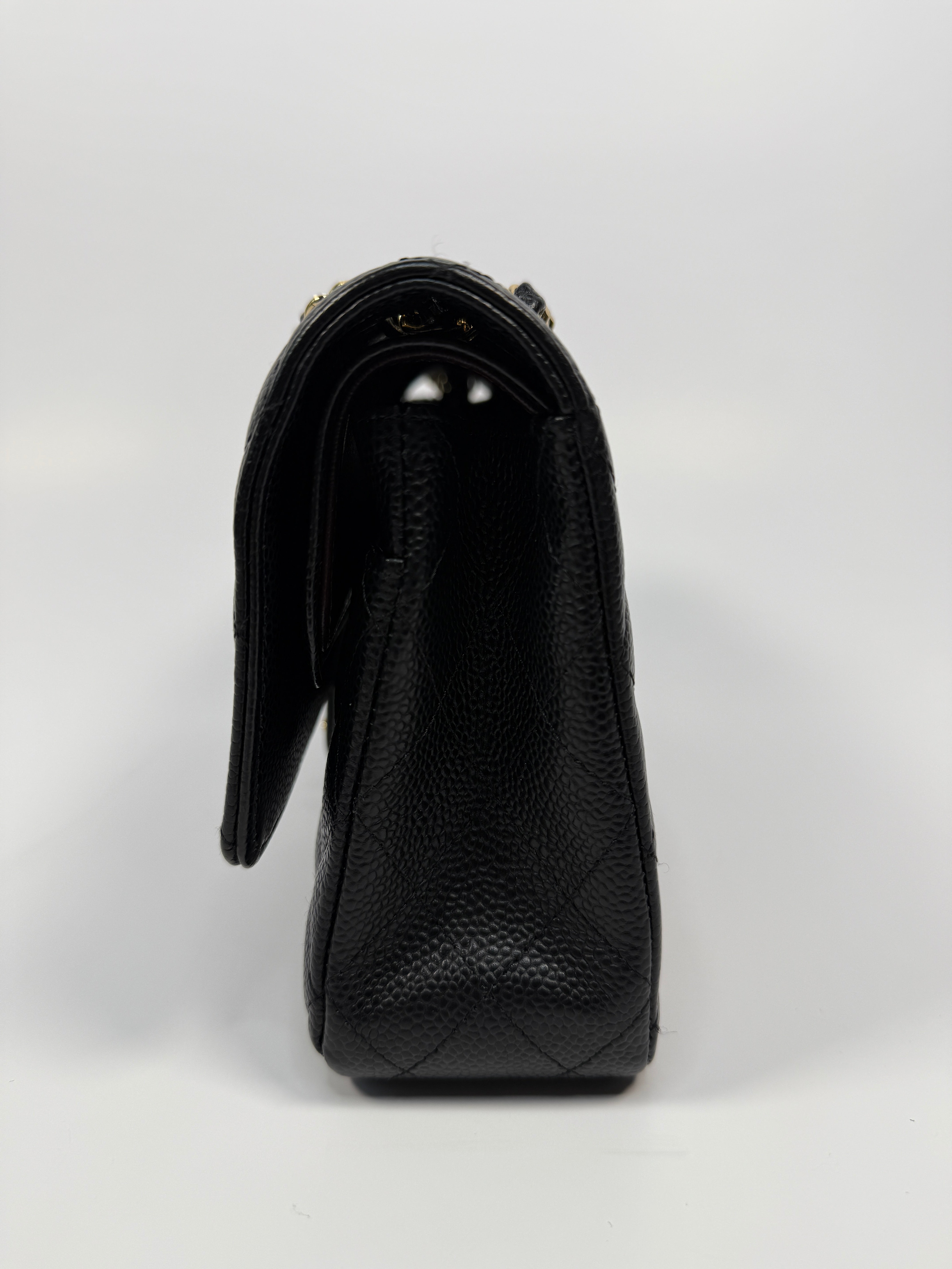 Chanel Medium Classic Double Flap Black Caviar With Gold Hardware, Authentic And Preloved In Excellent Condition 