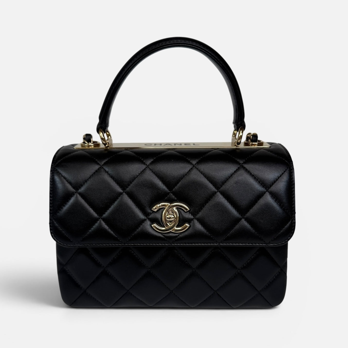 Chanel Trendy Top Handle Flap Bag In Lambskin Leather With Gold Hardware