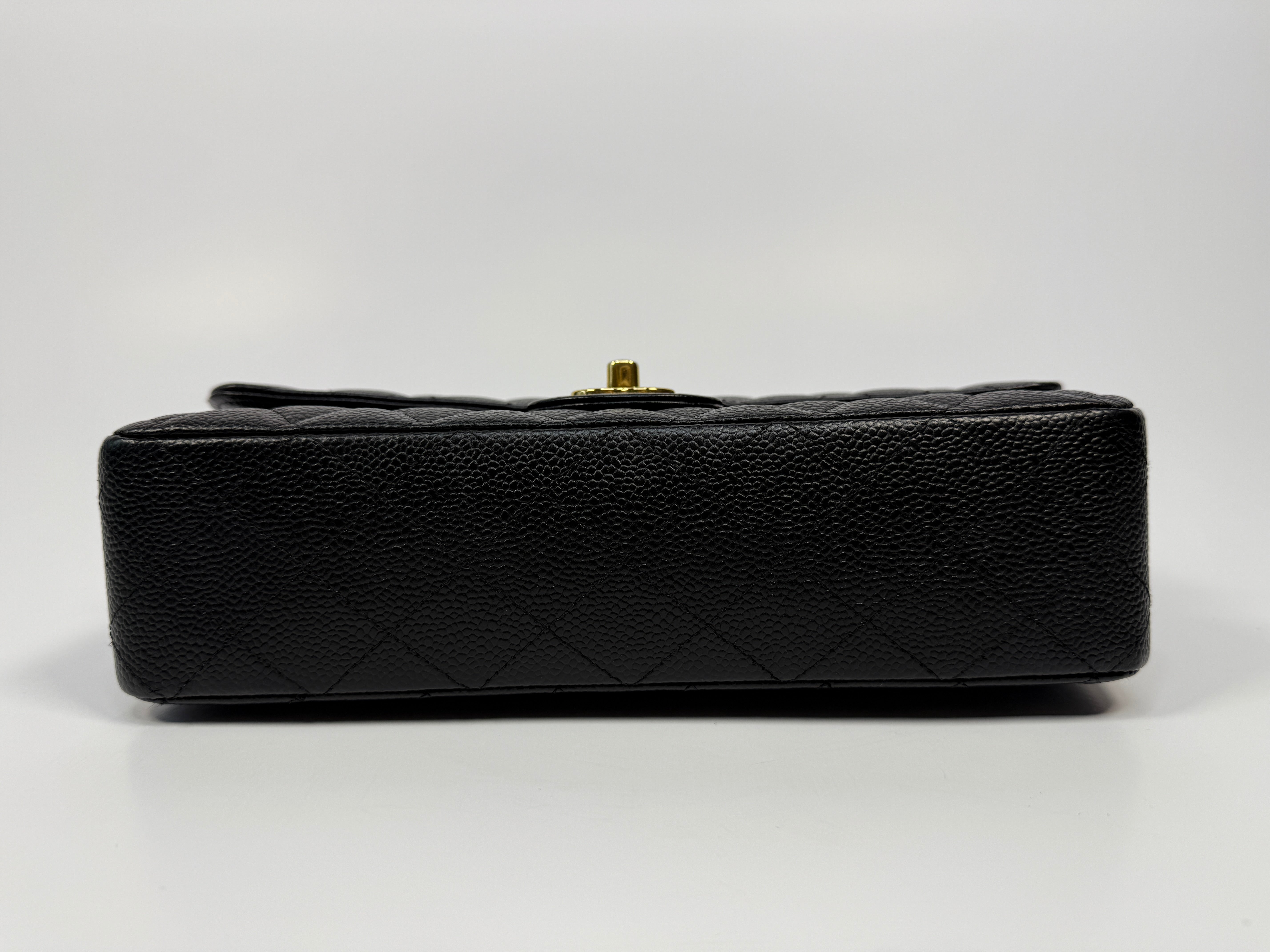 Chanel Medium Classic Double Flap Black Caviar With Gold Hardware, Authentic And Preloved In Excellent Condition 