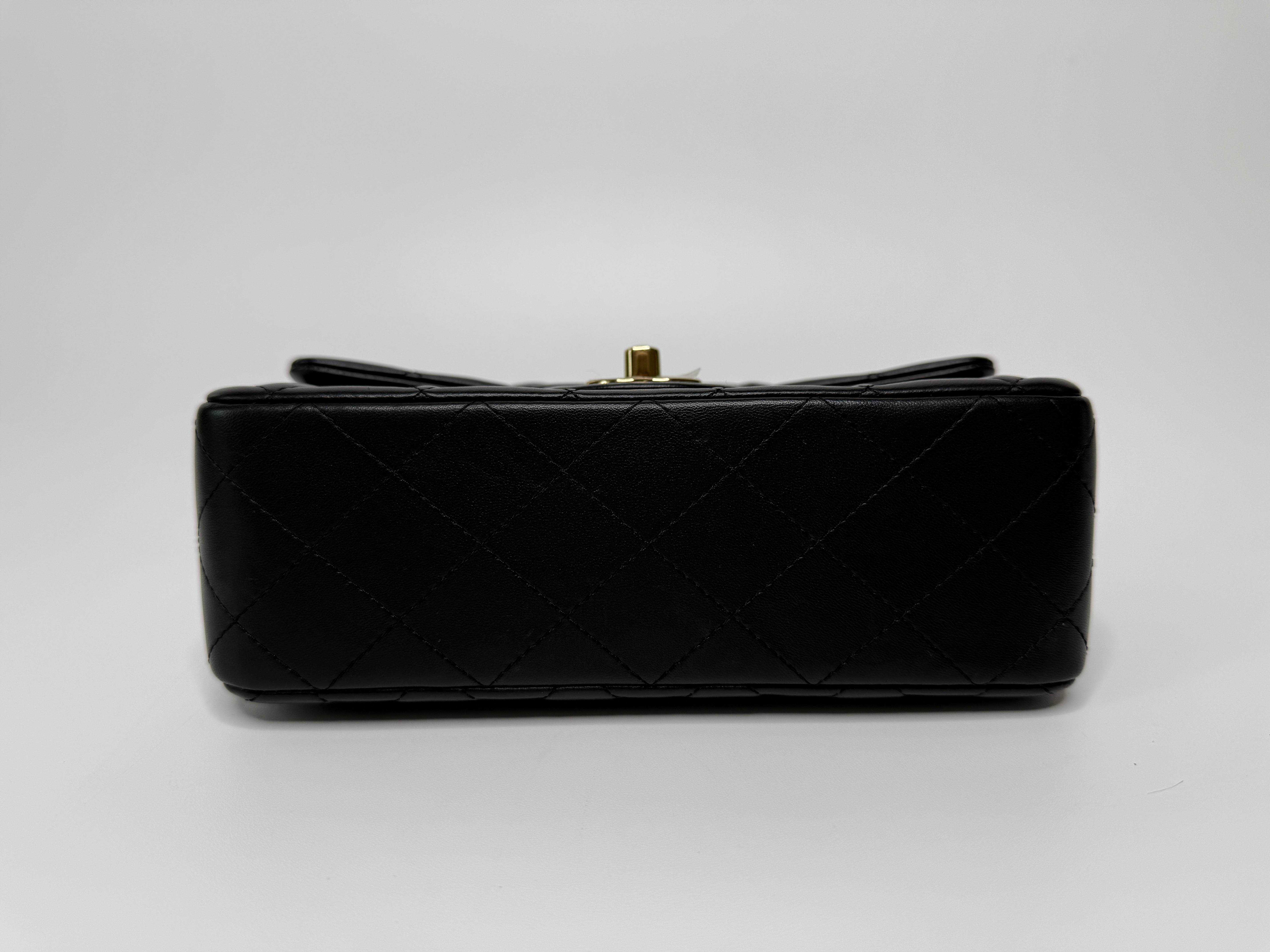 Chanel Mini Rectangle Top Handle Flap Bag In Black Lambskin With Pale Gold Hardware