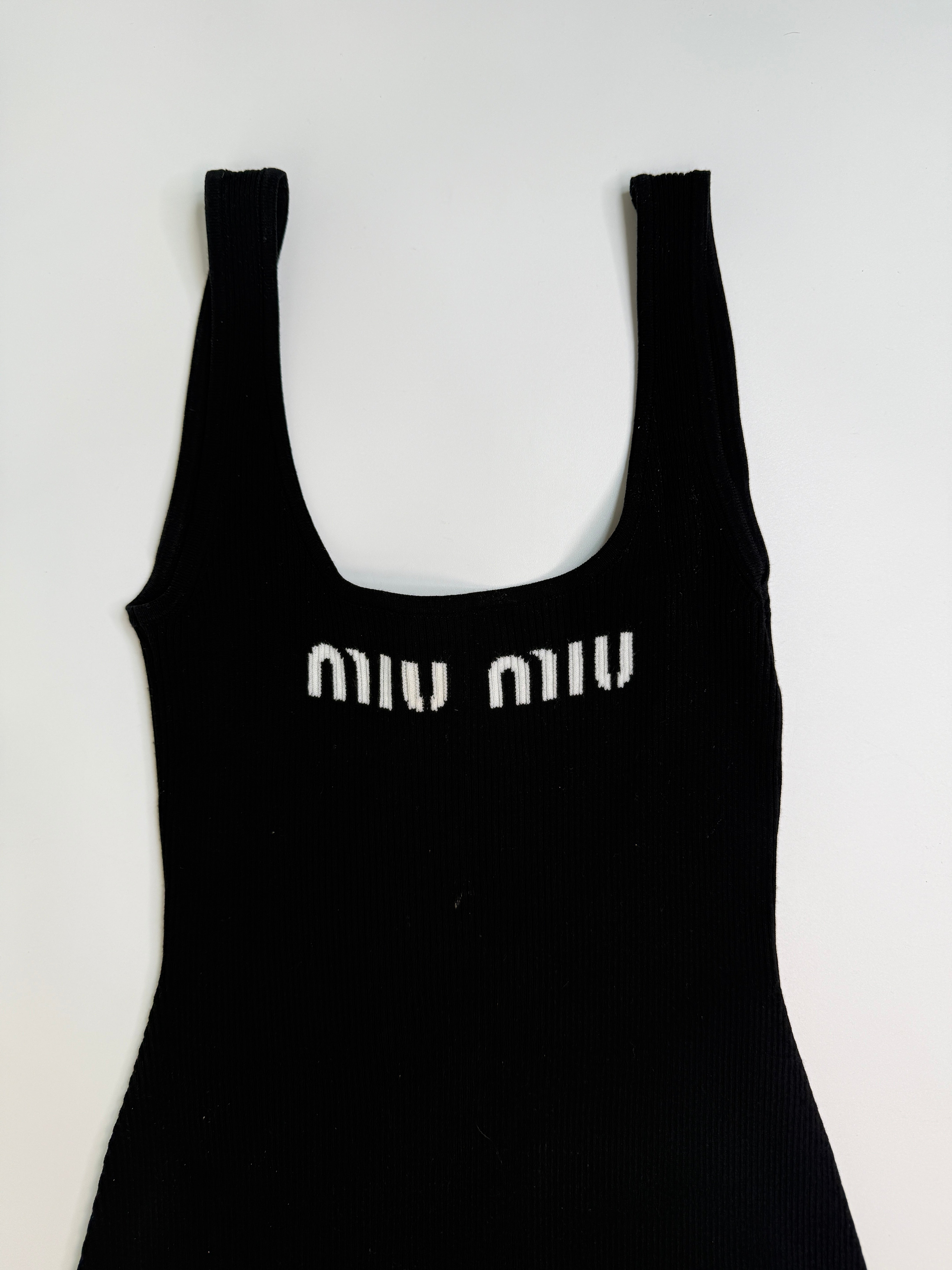 Miu Miu Logo-Print Open-Back Dress (Size IT40/UK8)