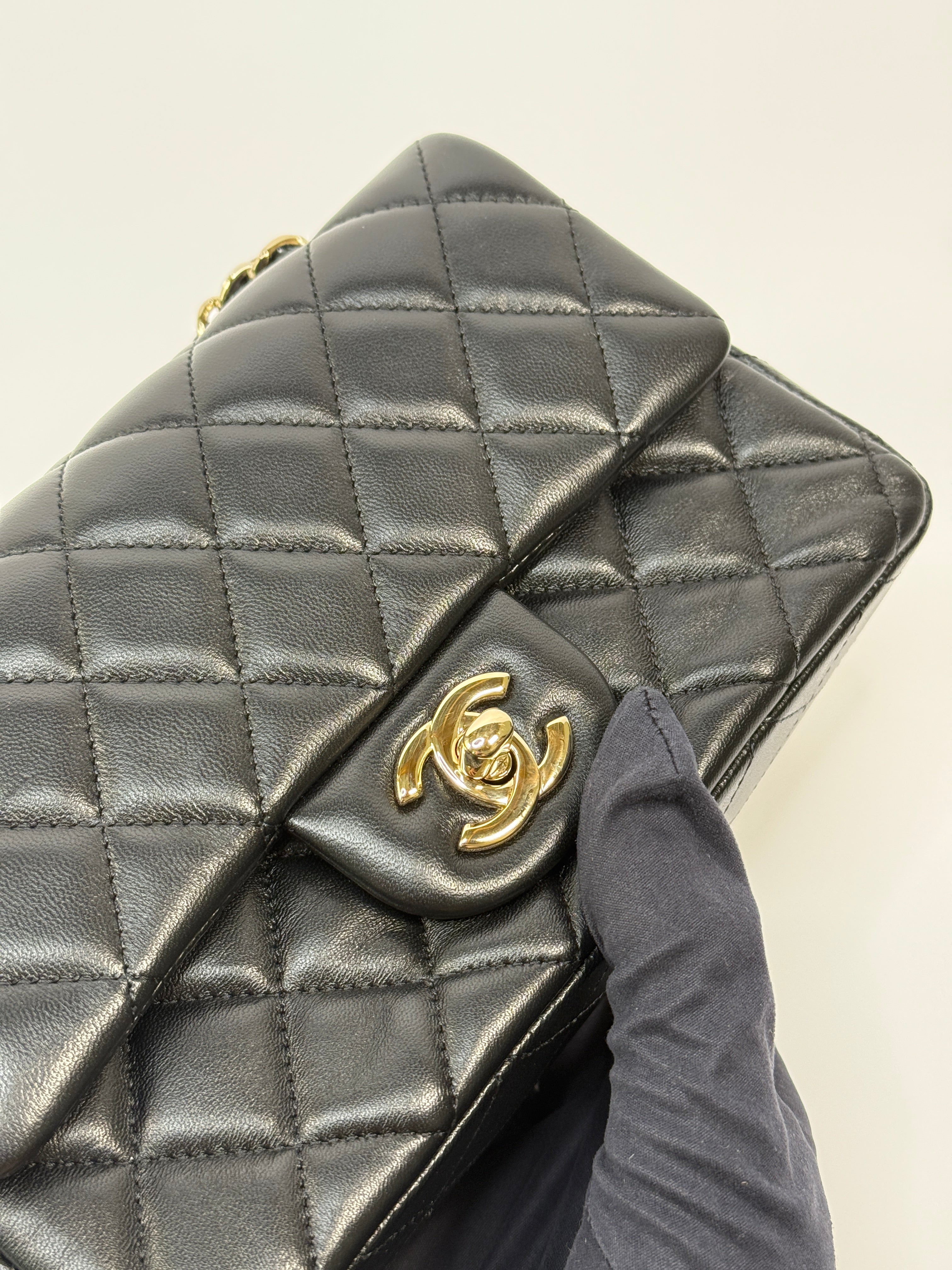 Chanel Mini Rectangle In Black Lambskin Leather With PGHW