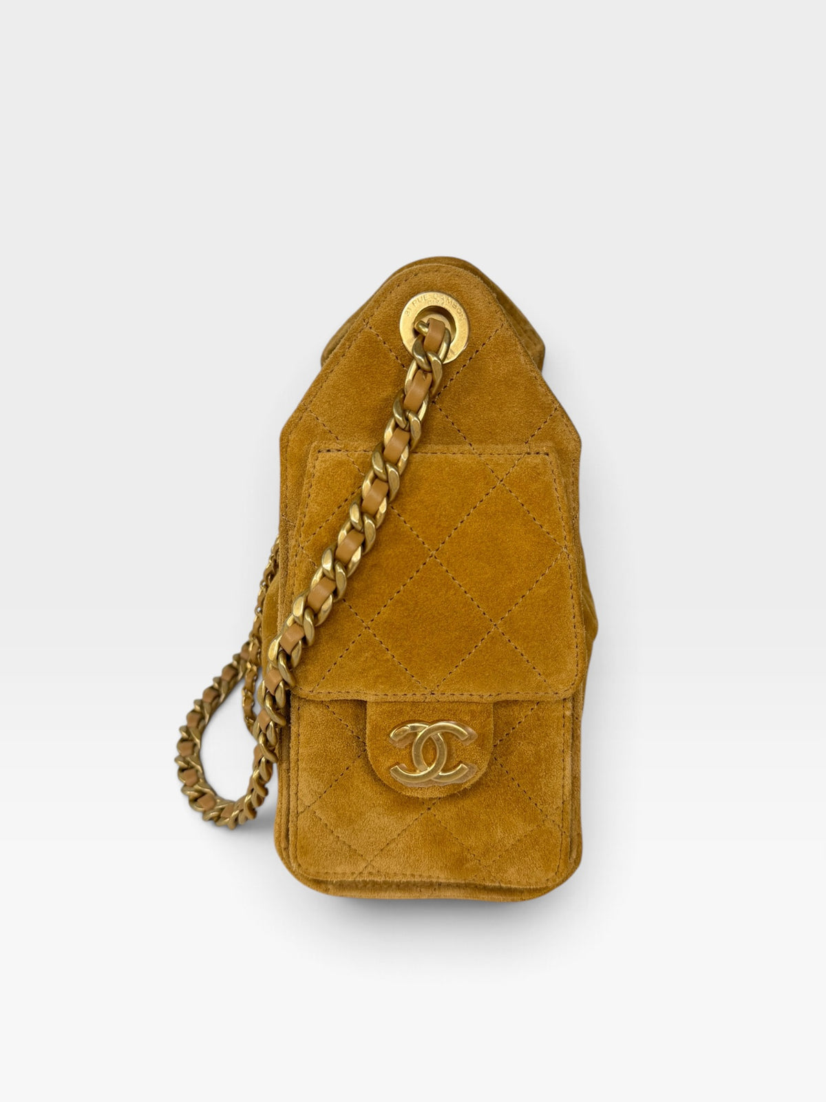 Chanel Micro 25 In Camel Suede With Gold Hardware. 100% authentic and preloved in excellent condition
