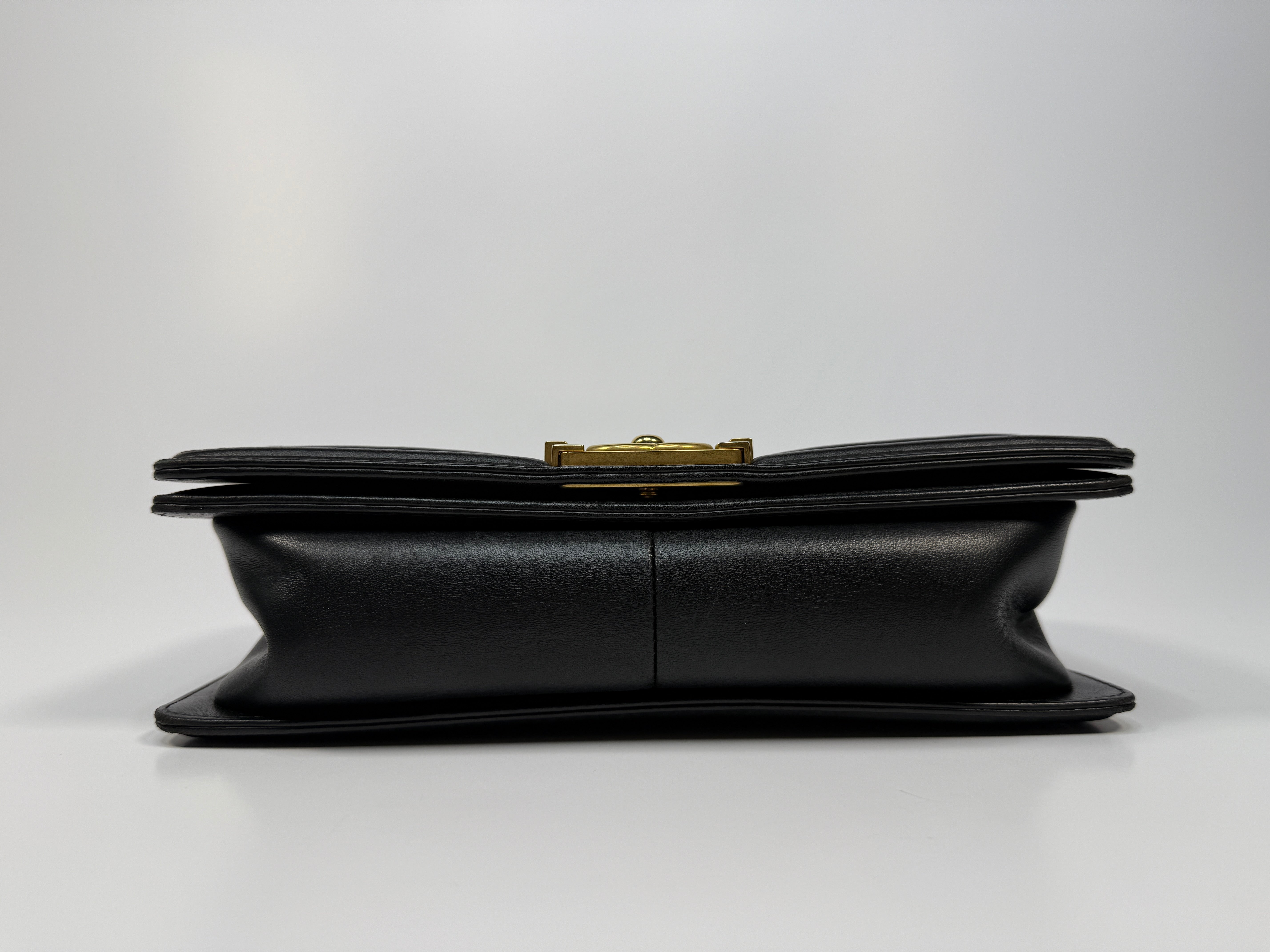 Chanel Boy Bag Medium In Black Lambskin Leather With Gold Hardware 
Pre Loved & Authentic 