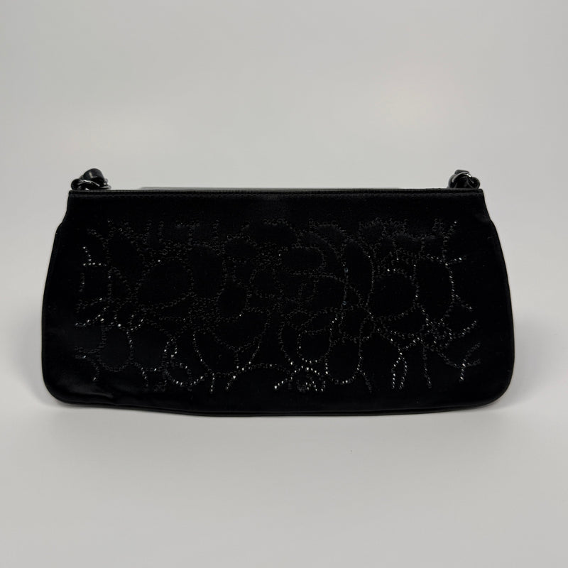 Chanel Satin Crystal Camellia Evening Bag