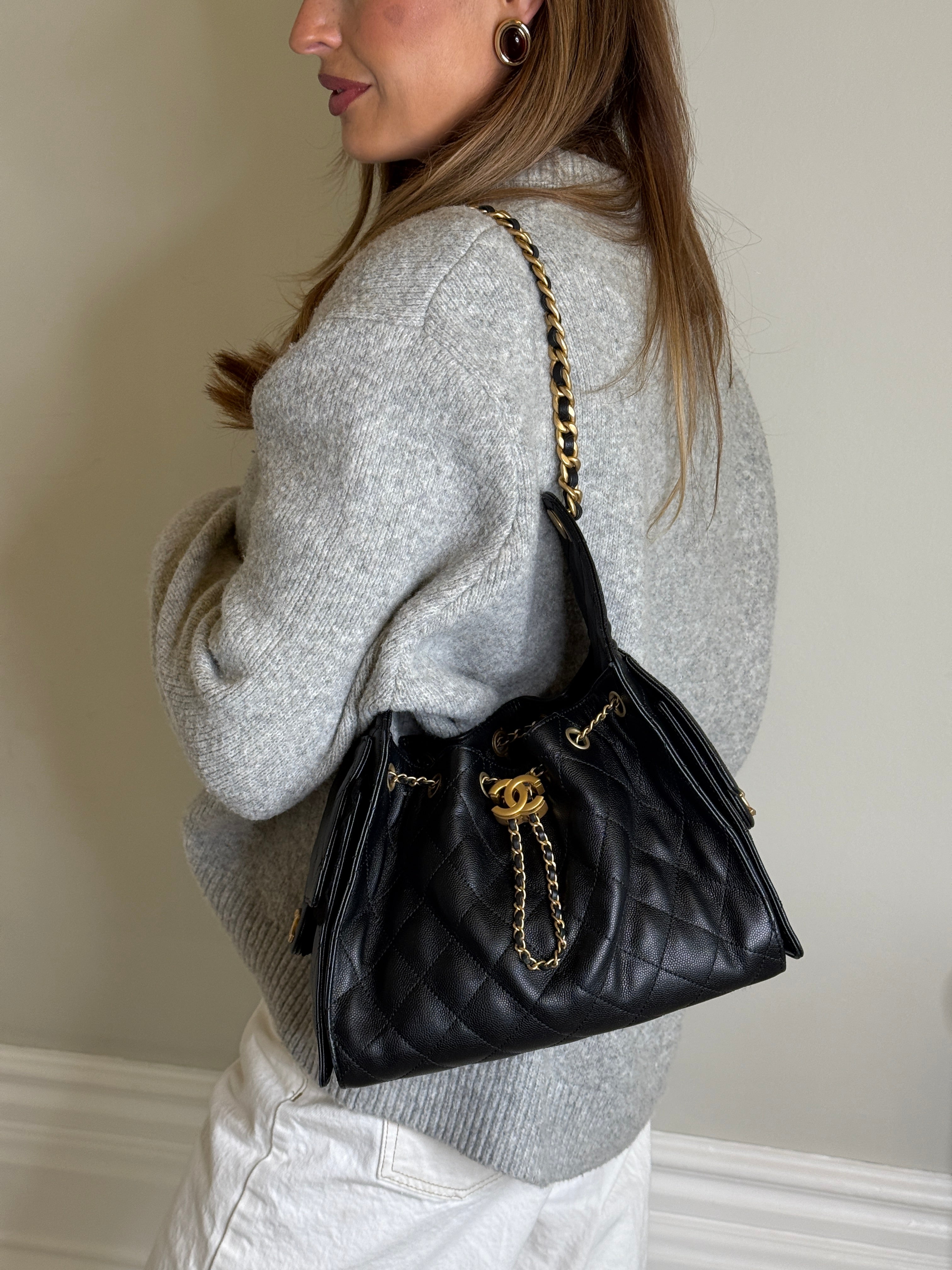 Chanel 25 Small In Black Caviar Leather With Gold Hardware In Excellent Condition. Authentic and preloved. 100% Authenticity Guaratee