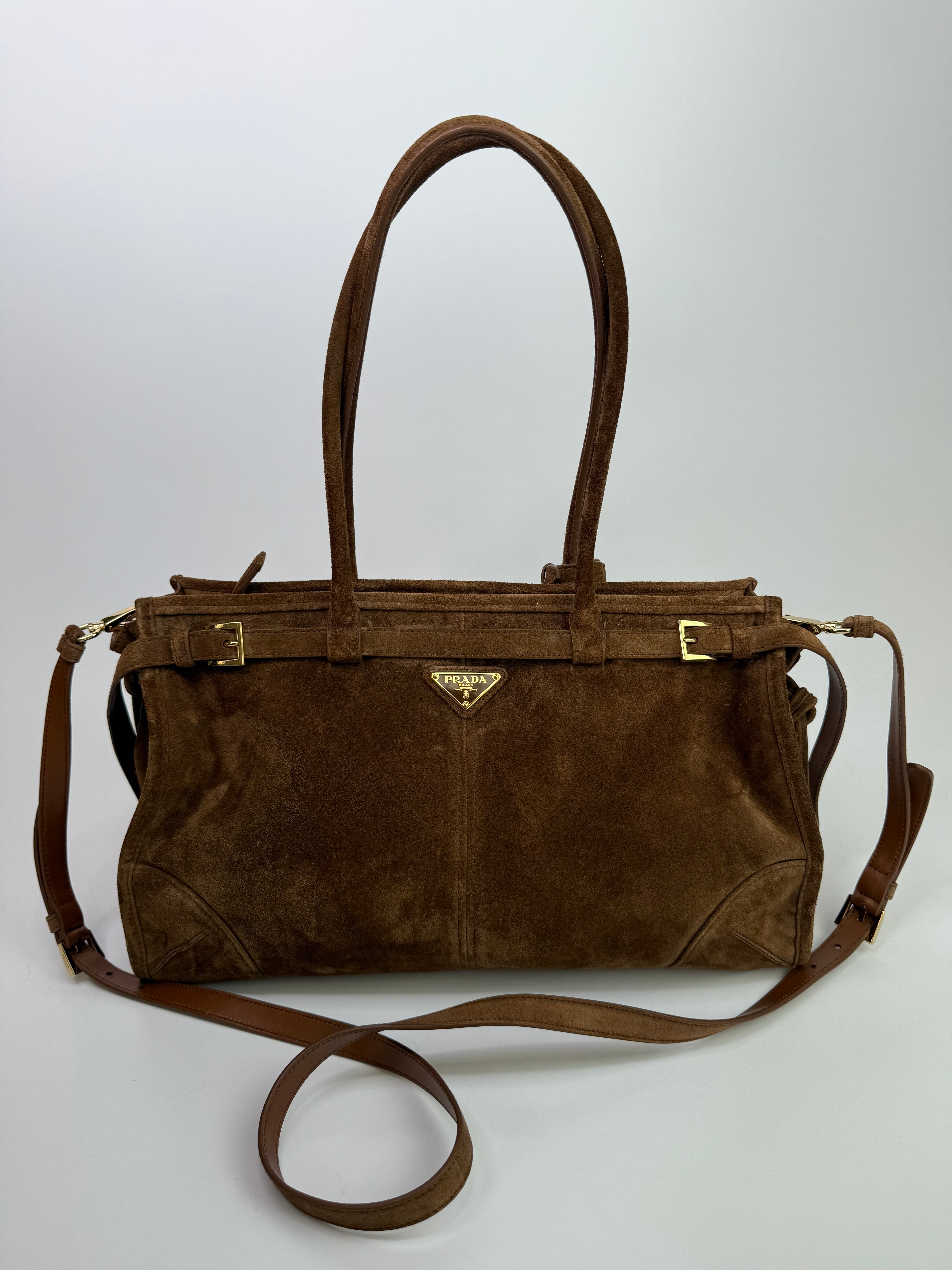 Prada Large Bonnie Suede Handbag