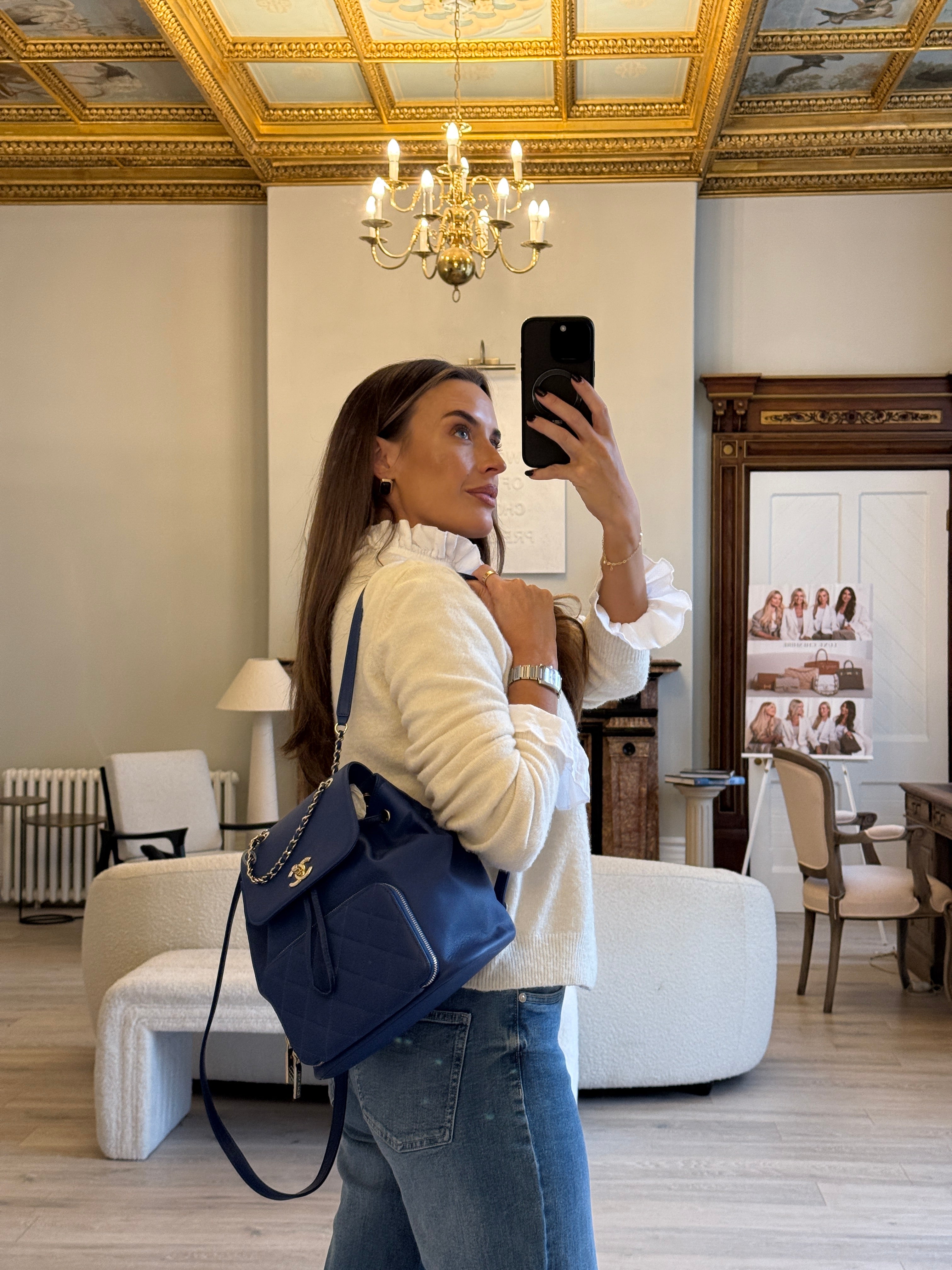 Chanel Affinity Backpack In Blue Caviar Leather With Palladium Hardware Pre Loved Authentic 