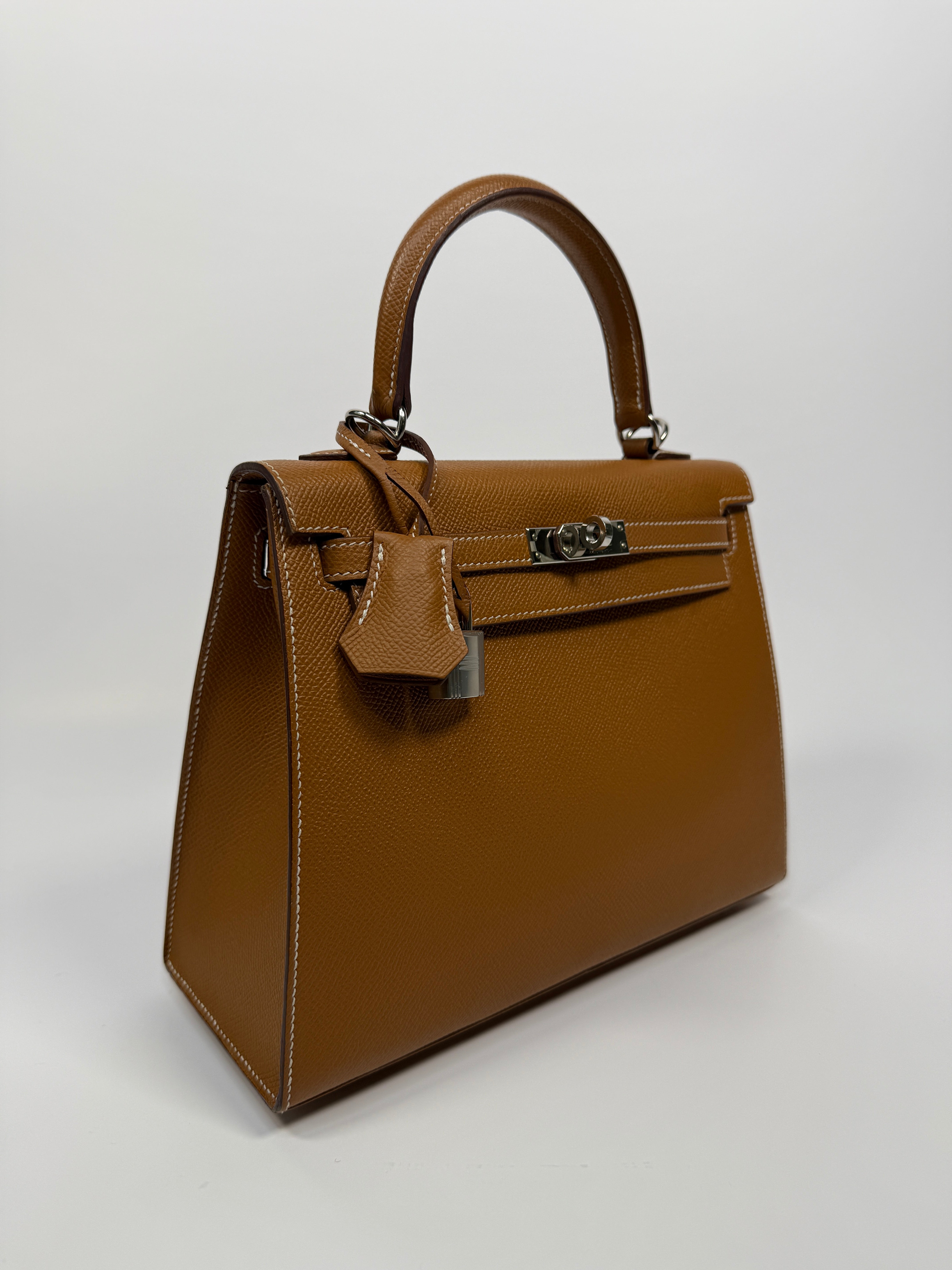 Authentic Pre Loved Hermès Kelly 25 Sellier In Gold Epsom Leather With Palladium Hardware Excellent Condition