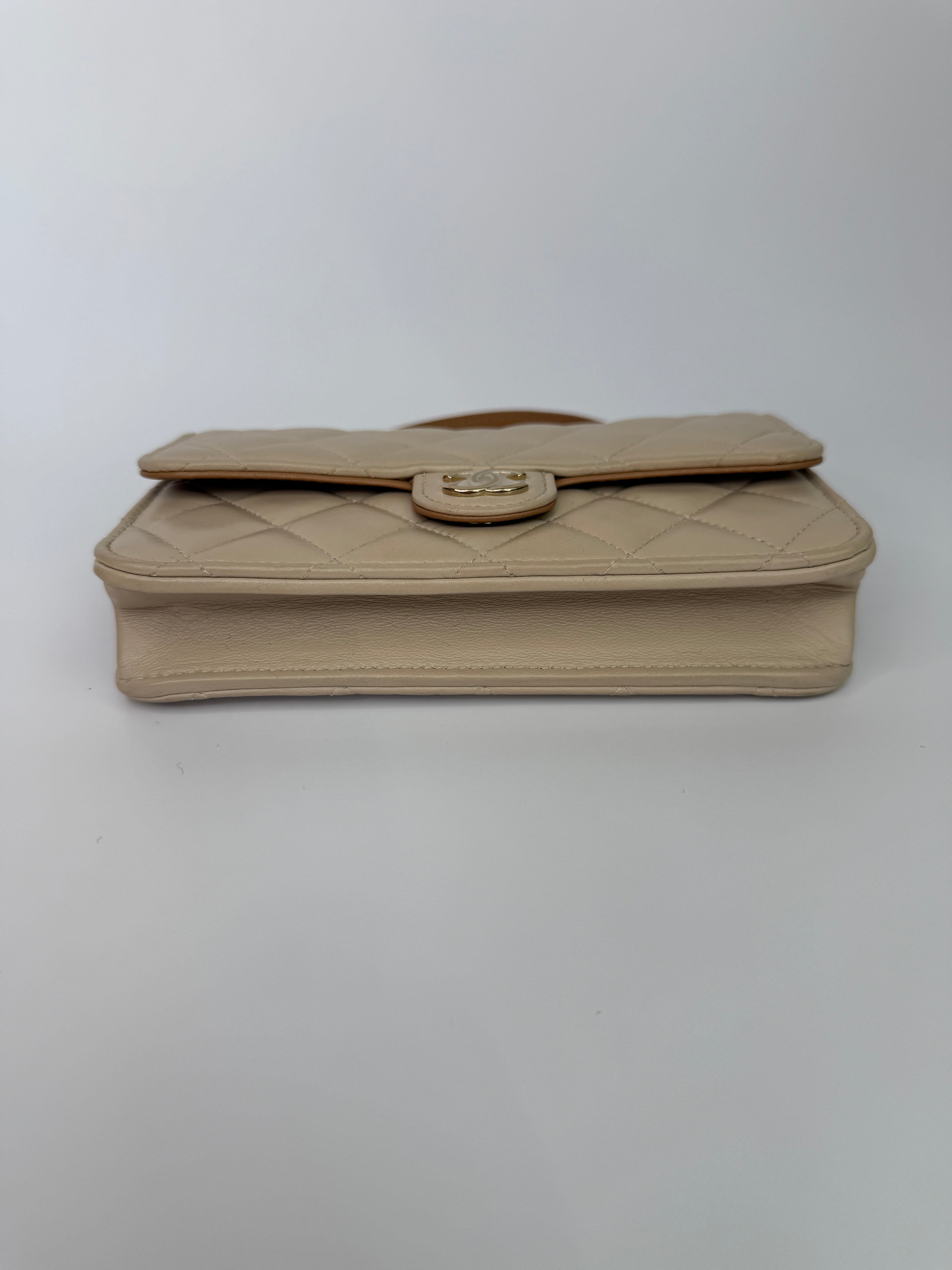 Chanel Top Handle Mini WOC Ecru/Beige Lambskin Gold Hardware 23P