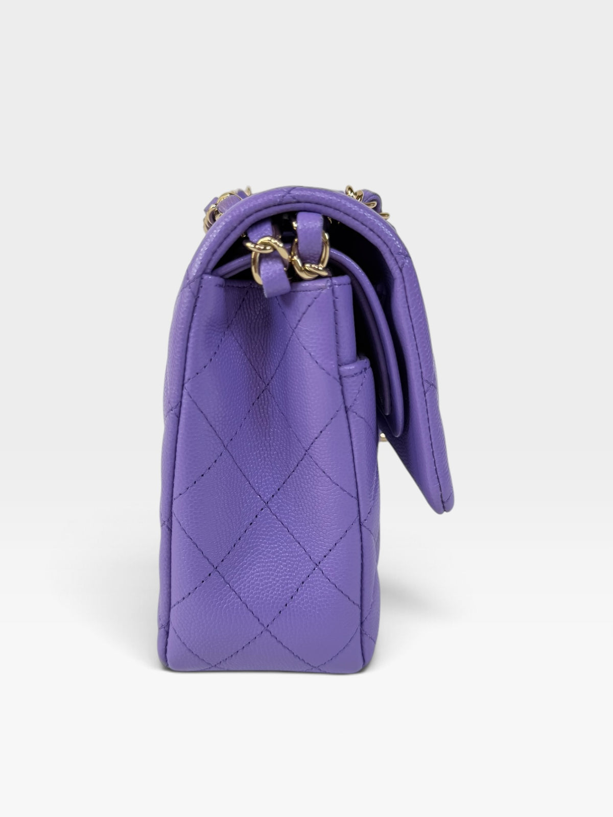 Chanel Medium Classic Double Flap In Purple Caviar Leather With Gold Hardware. Authentic and preloved in excellent condition. 100% guarantee