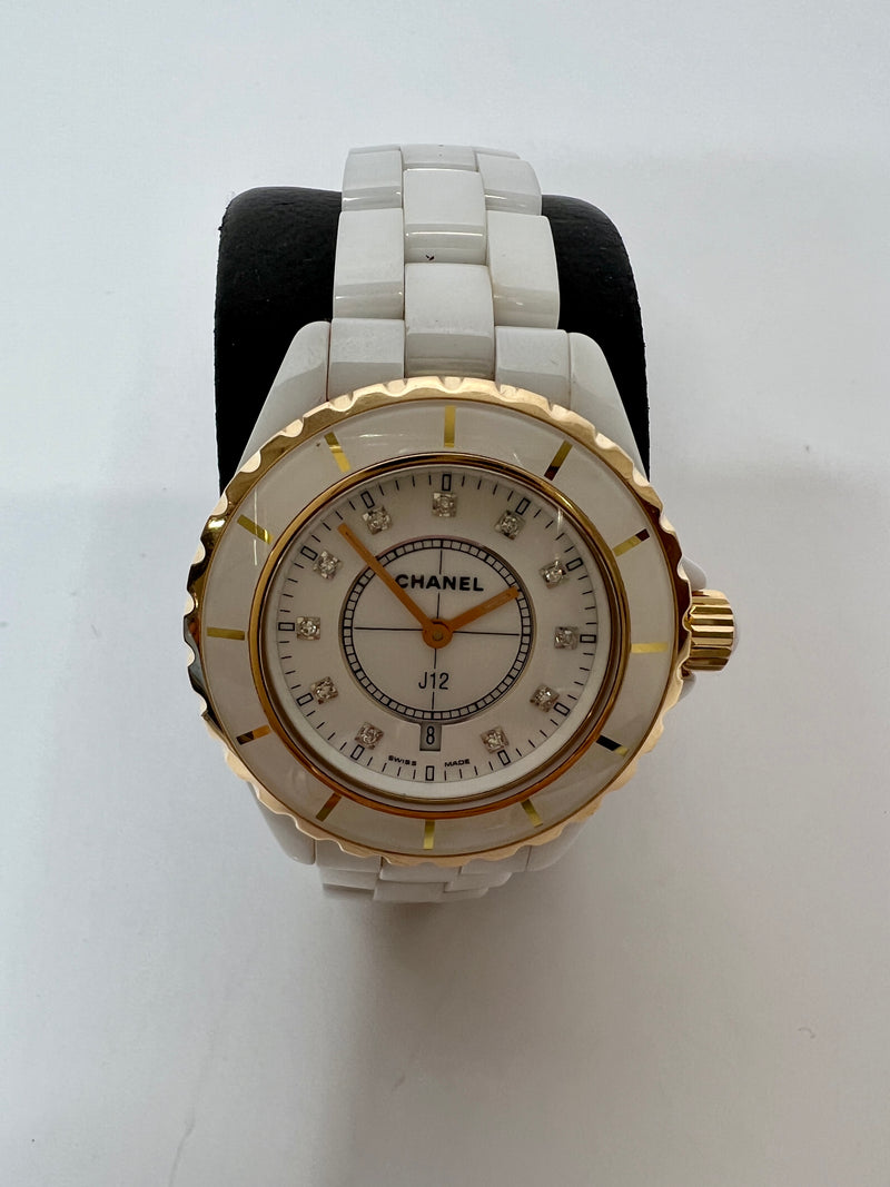 Chanel J12 White And Rose Gold Diamond Dial Watch