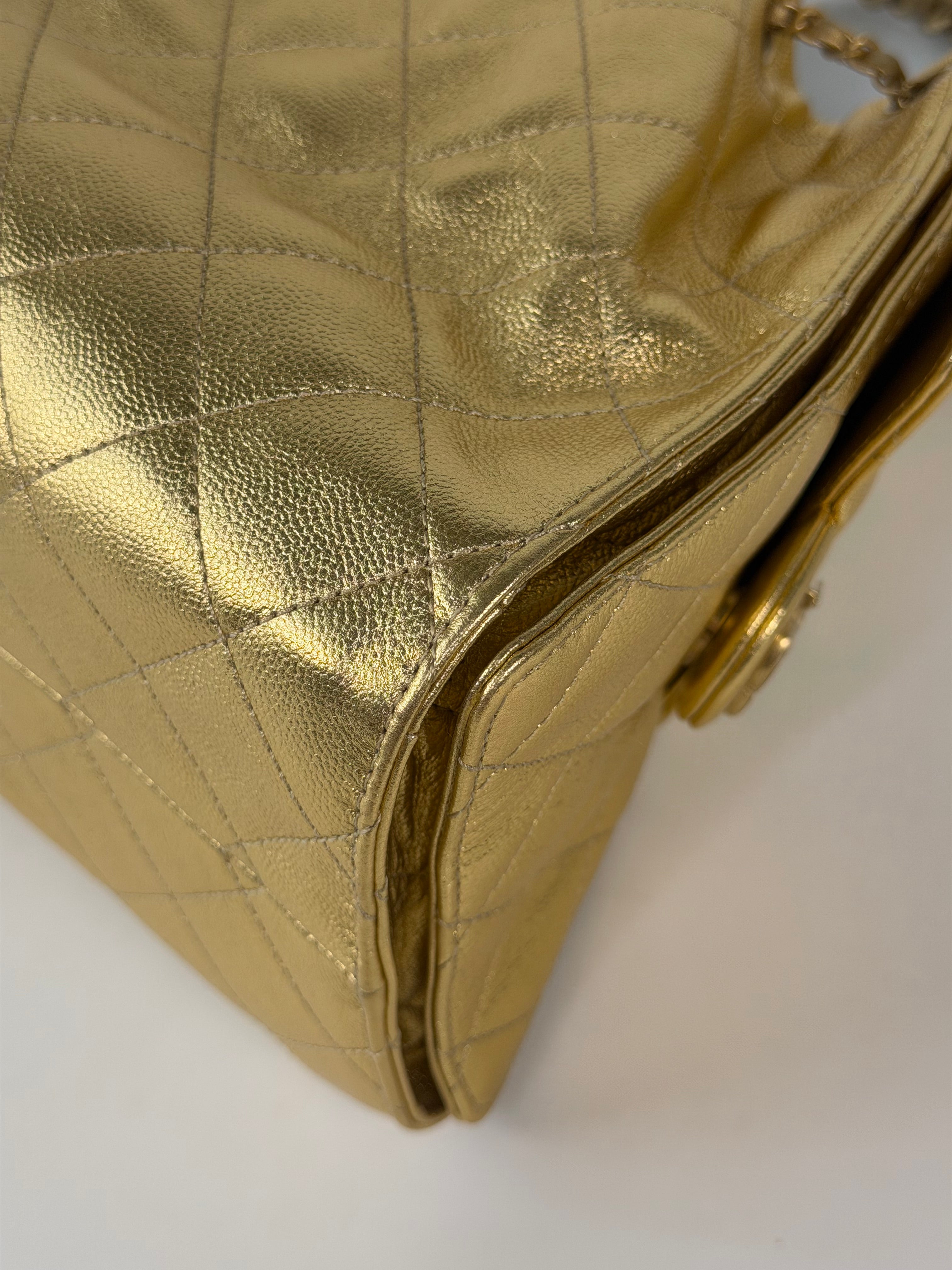Chanel 25 Small In Gold Grained Calfskin With Gold Hardware 100% authentic and preloved in excellent condition