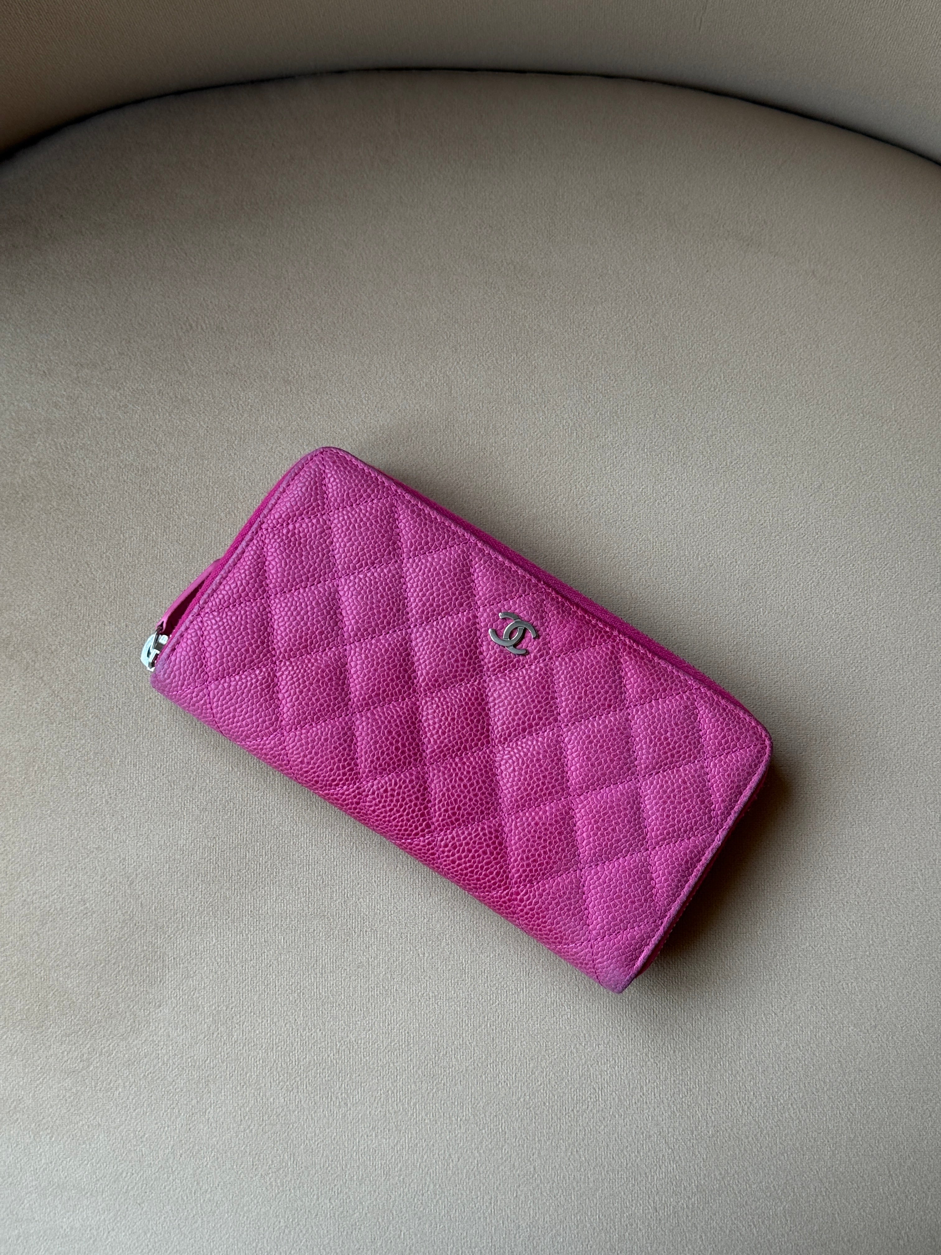 Chanel Classic Pink Caviar Leather Zip Wallet With Silver Hardware Good Condition. Authentic and preloved. 100% Authenticity Guarantee 