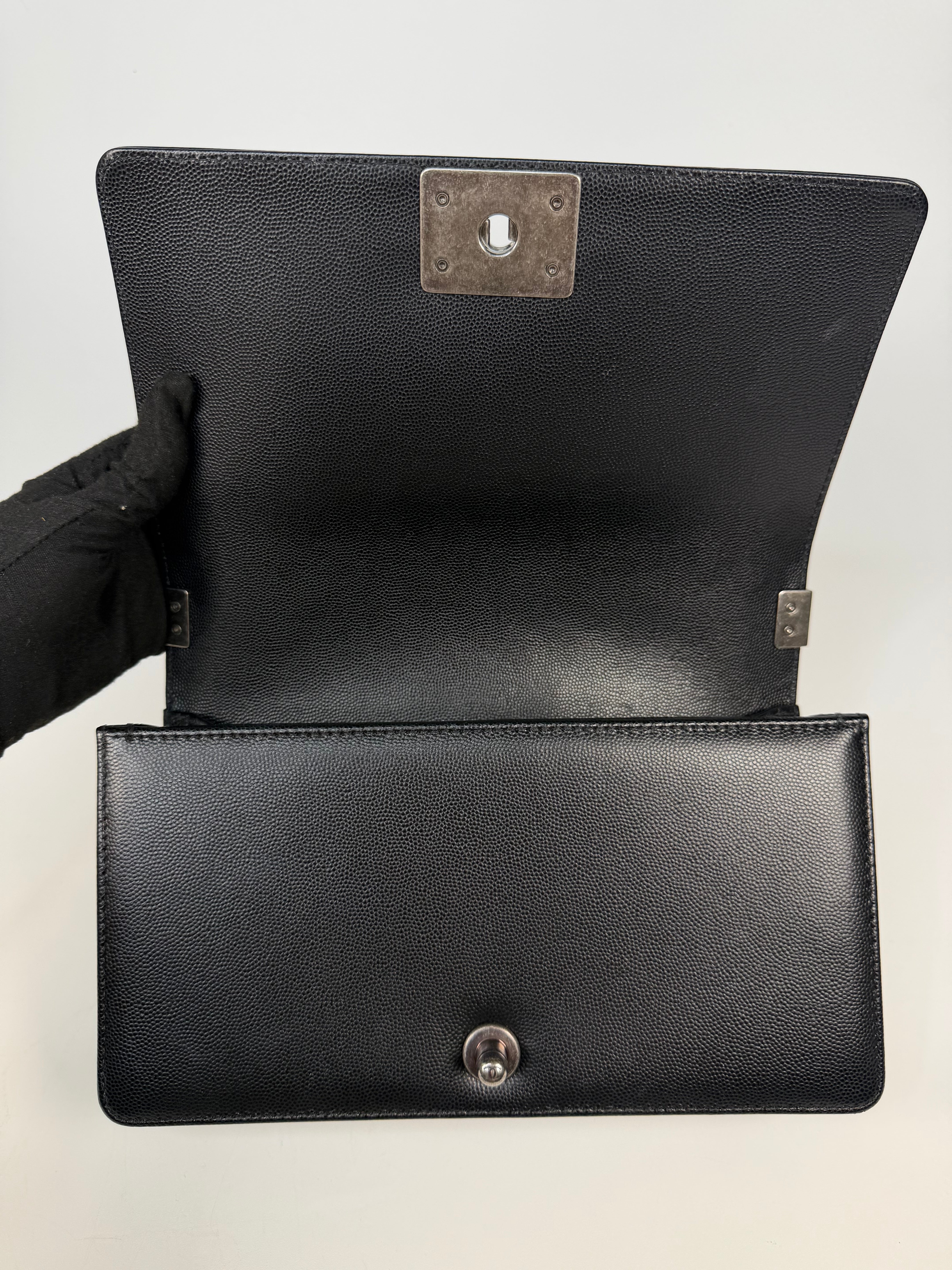 Chanel Medium Boy Bag In Black Caviar With Ruthenium Hardware