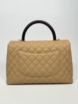Chanel Coco Large Top Handle In Beige Caviar Leather With GHW