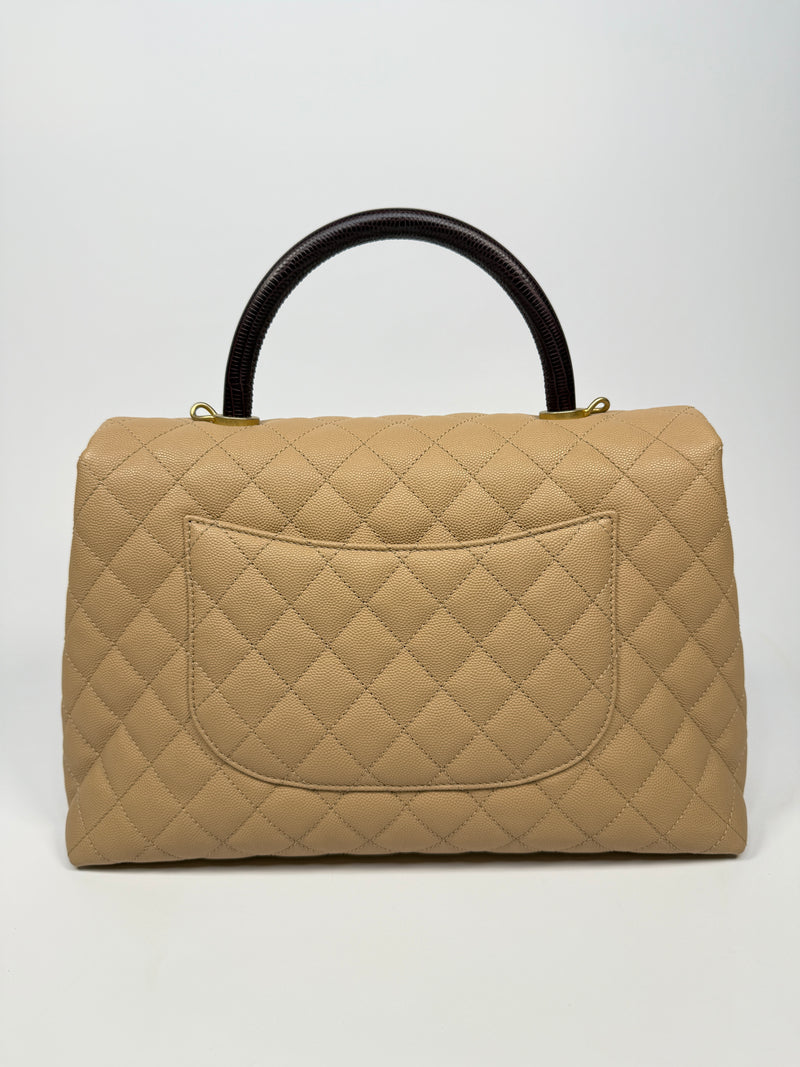 Chanel Coco Large Top Handle In Beige Caviar Leather With GHW