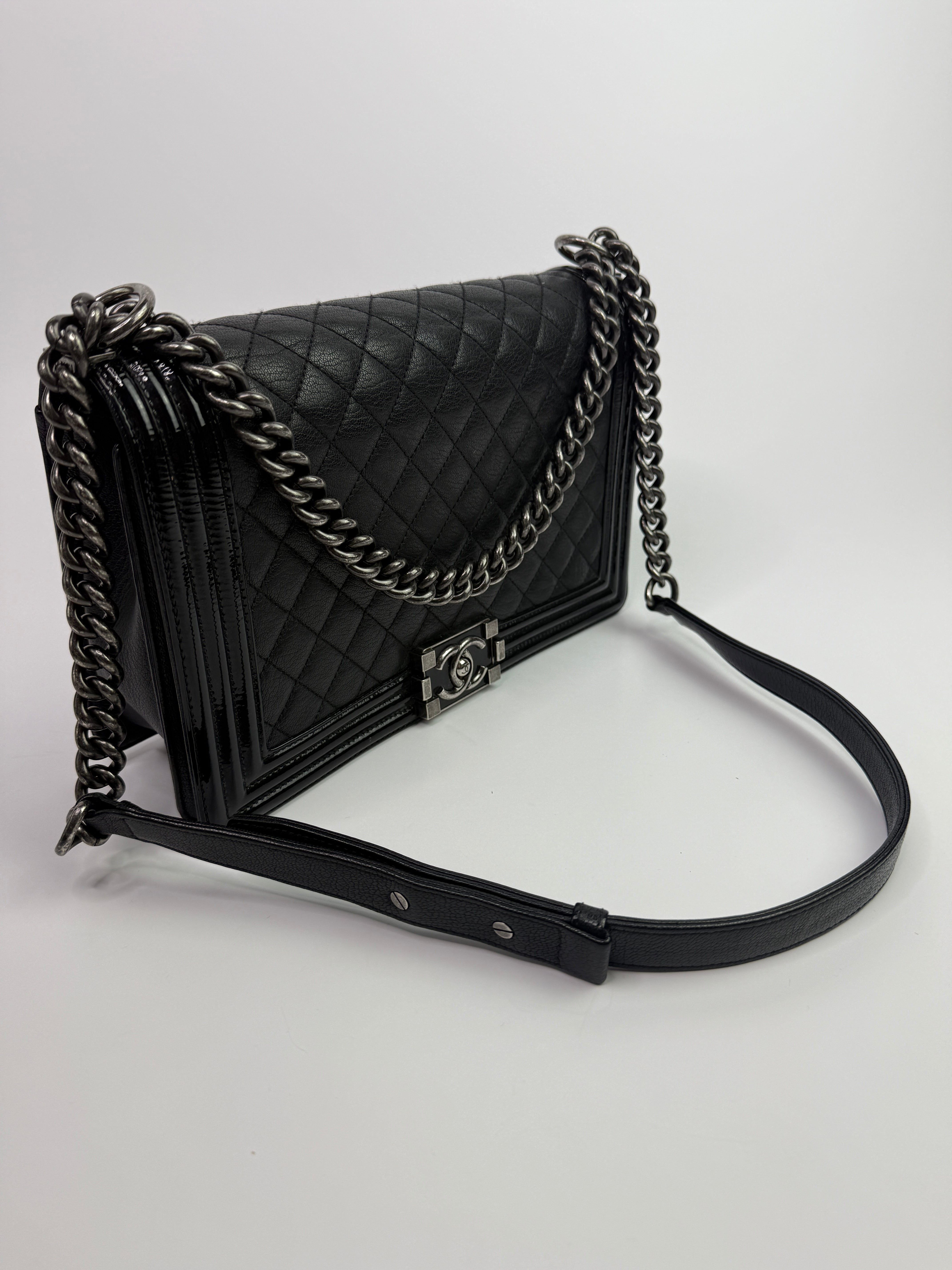 Chanel Boy Bag Large In Black Calfskin Leather With Silver Hardware
Pre Loved & Authentic 