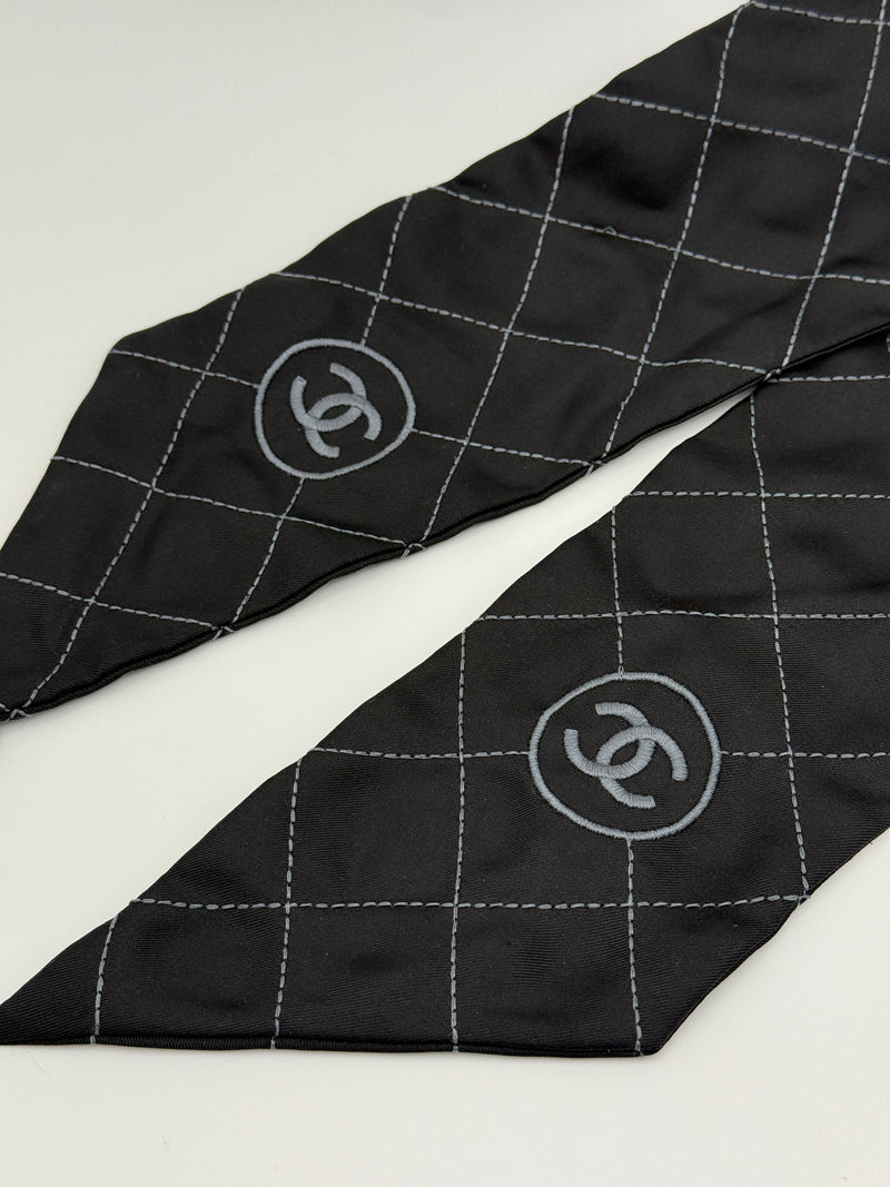 Chanel Black Silk Checked Neck Scarf