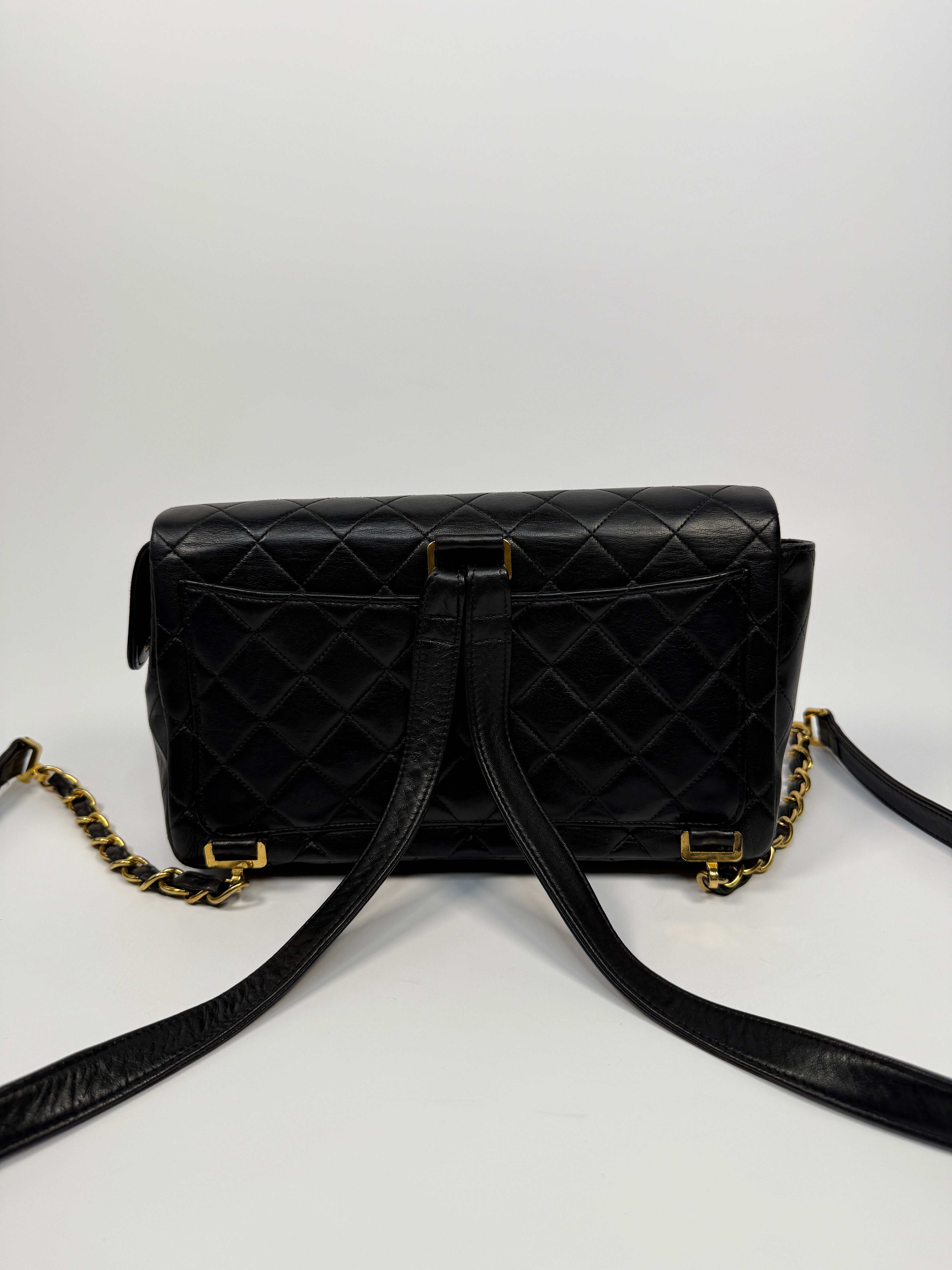 Chanel Medium Classic Vintage  Backpack In Black Lambskin With 24kt Gold Hardware, Authentic And Preloved In Excellent Condition