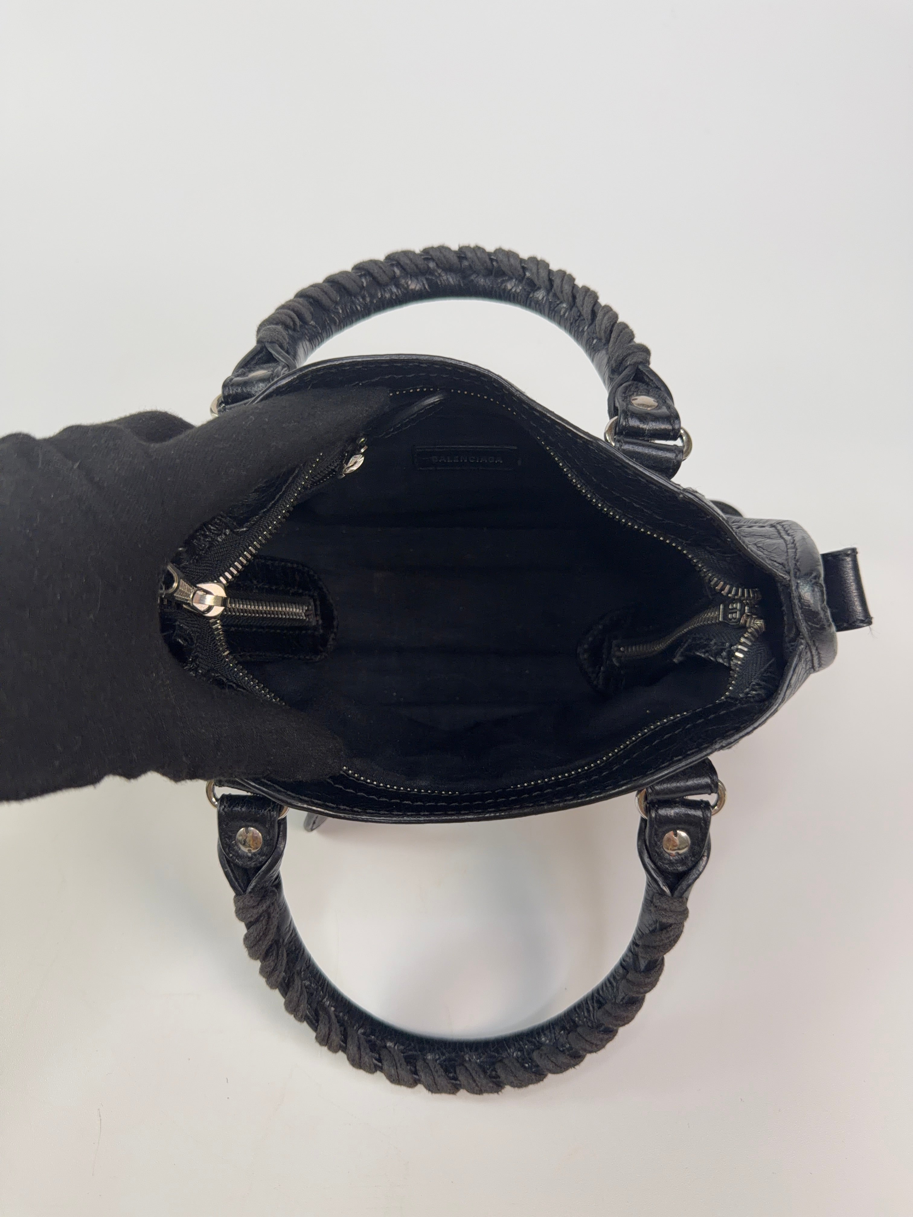 Balenciaga Le City Mini Bag In Noir Lambskin With Silver Hardware. Authentic and preloved in very good condition. 100% guarantee