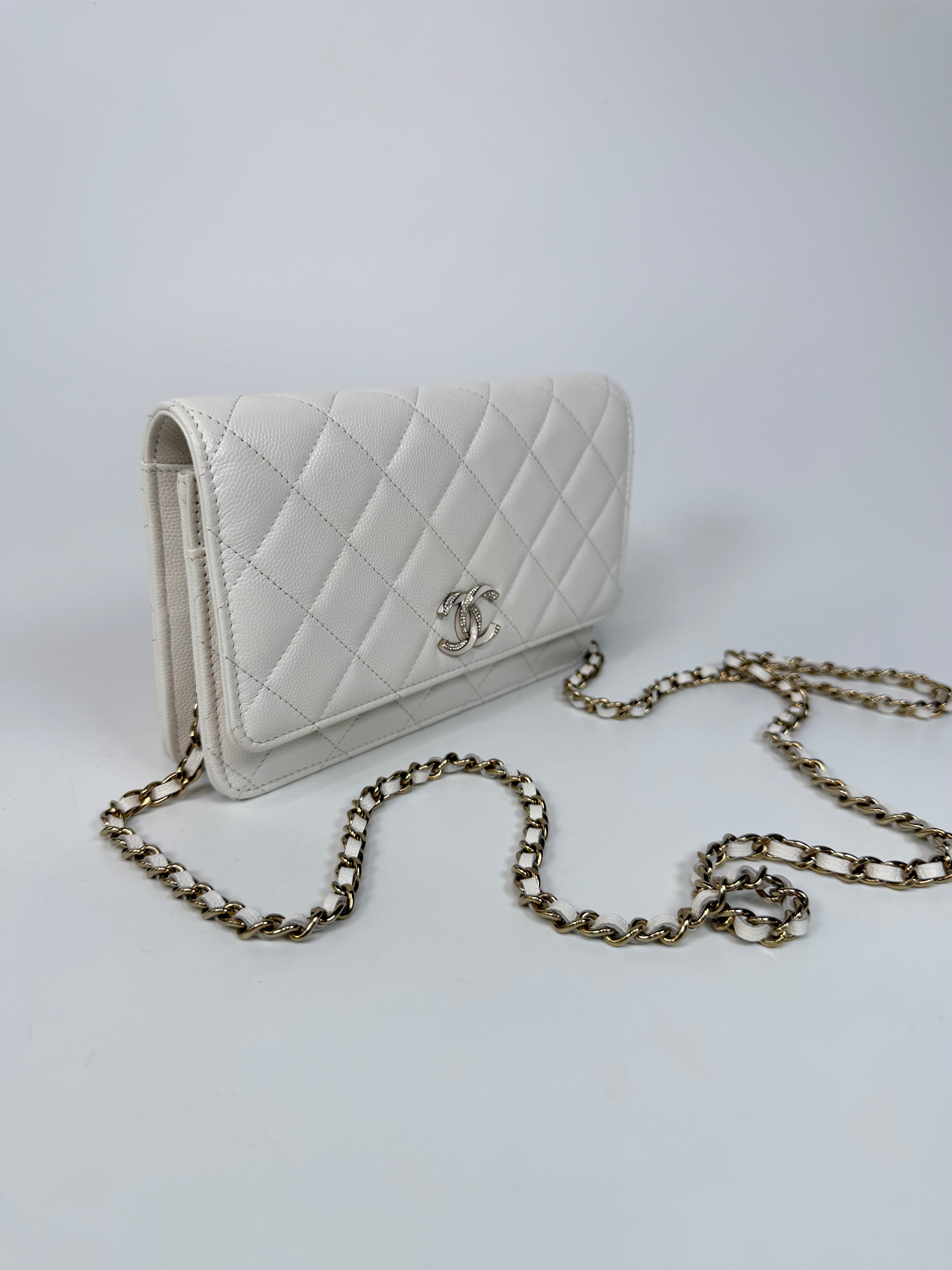 Chanel Wallet On Chain In White Caviar Leather With Pale Gold Hardware