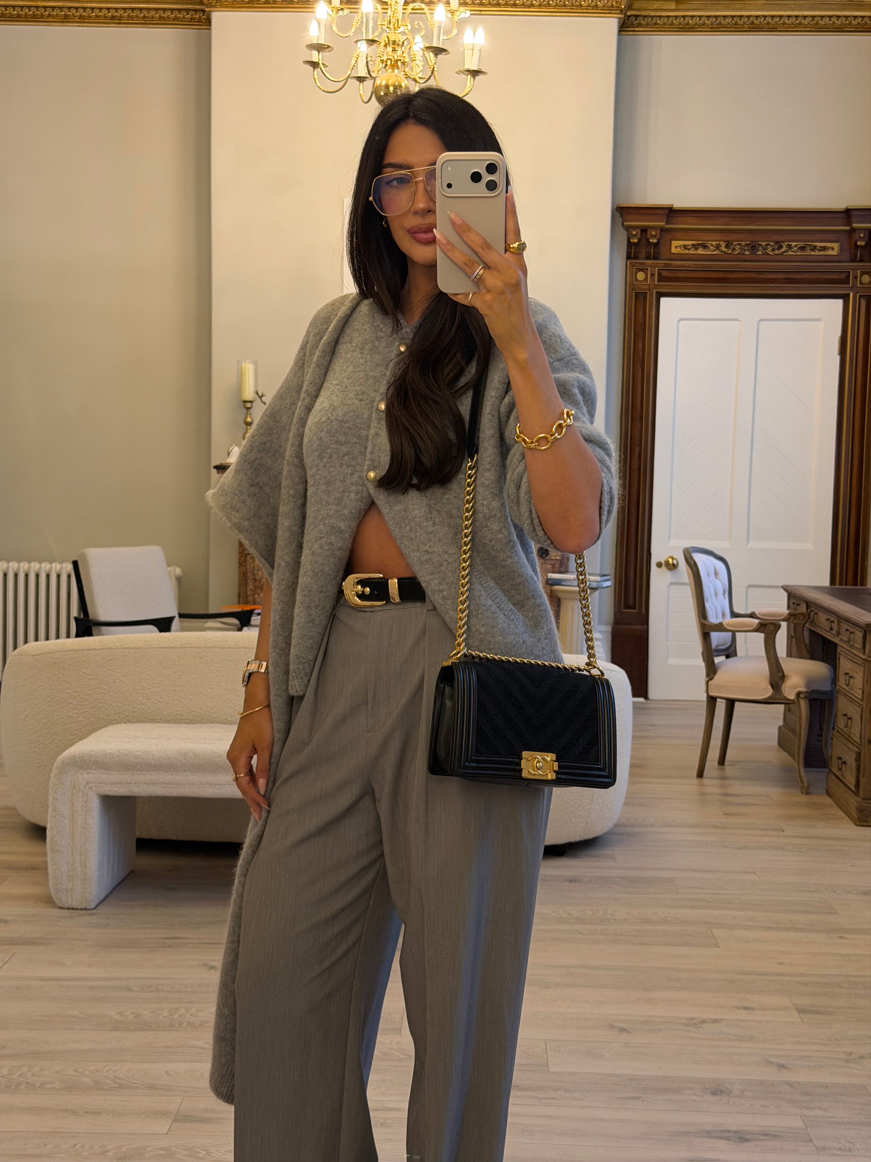 Chanel Black Chevron Fabric & Lambskin Leather Medium Boy Bag With Gold Hardware. Very Good Condition. Authentic and preloved. 