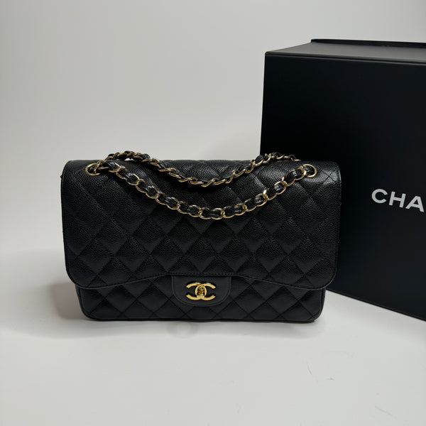 Chanel Black Caviar Leather Jumbo Classic Double Flap 2014