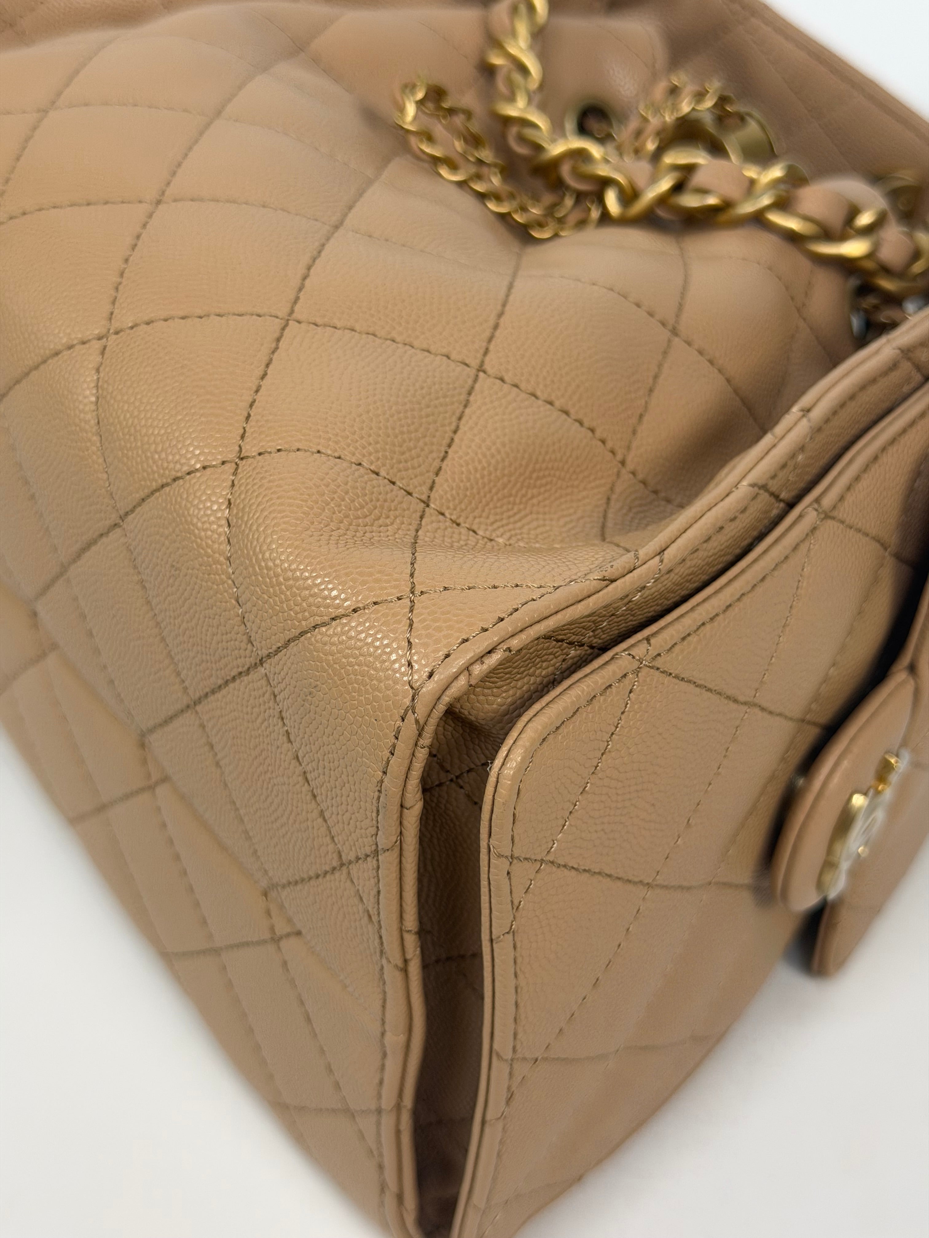 Chanel 25 Small In Beige Caviar Leather With Gold Hardware. 100% authentic and preloved in excellent condition