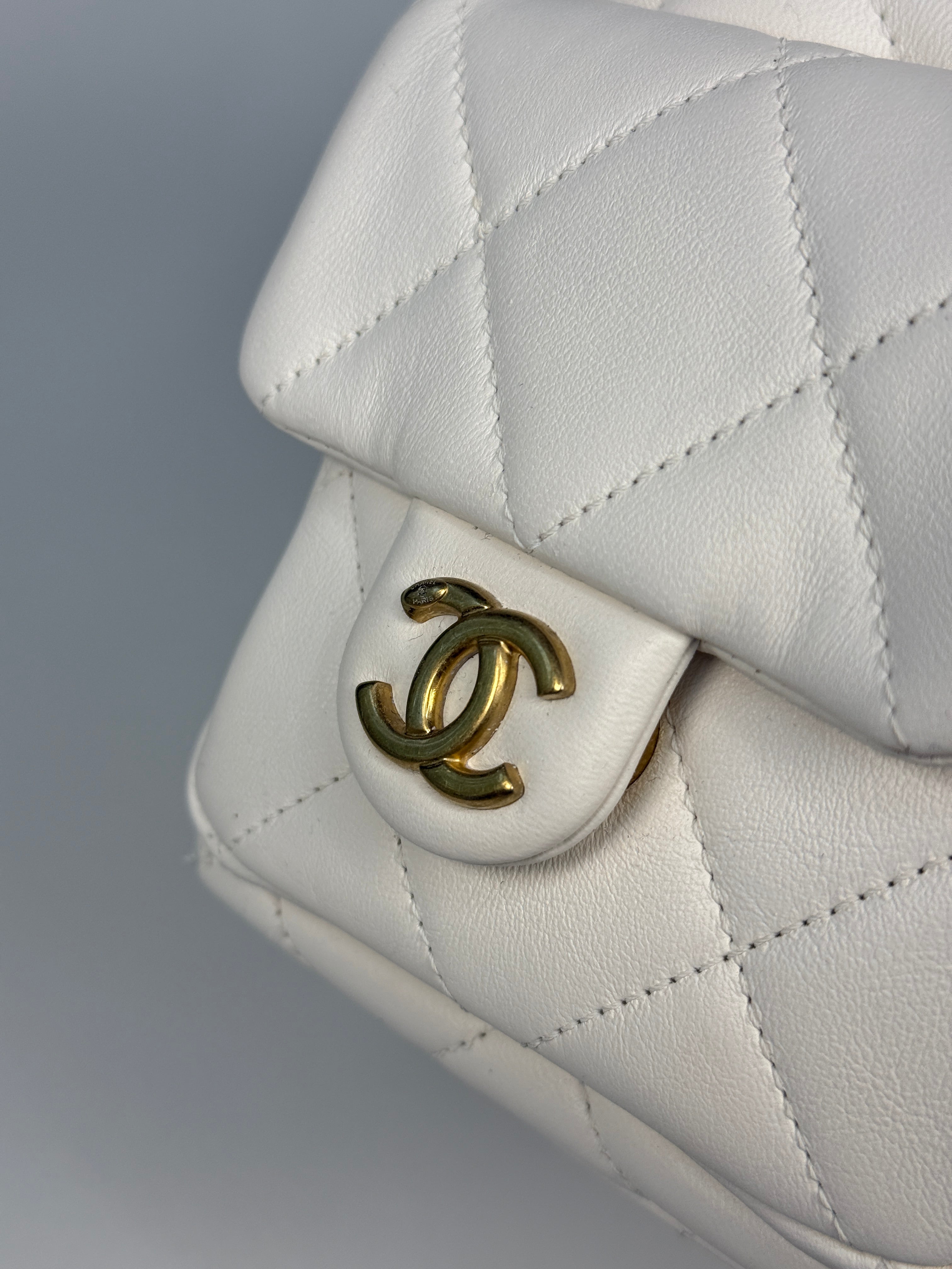 Chanel Quilted Pockets Bag In White Lambskin Leather With Gold Hardware