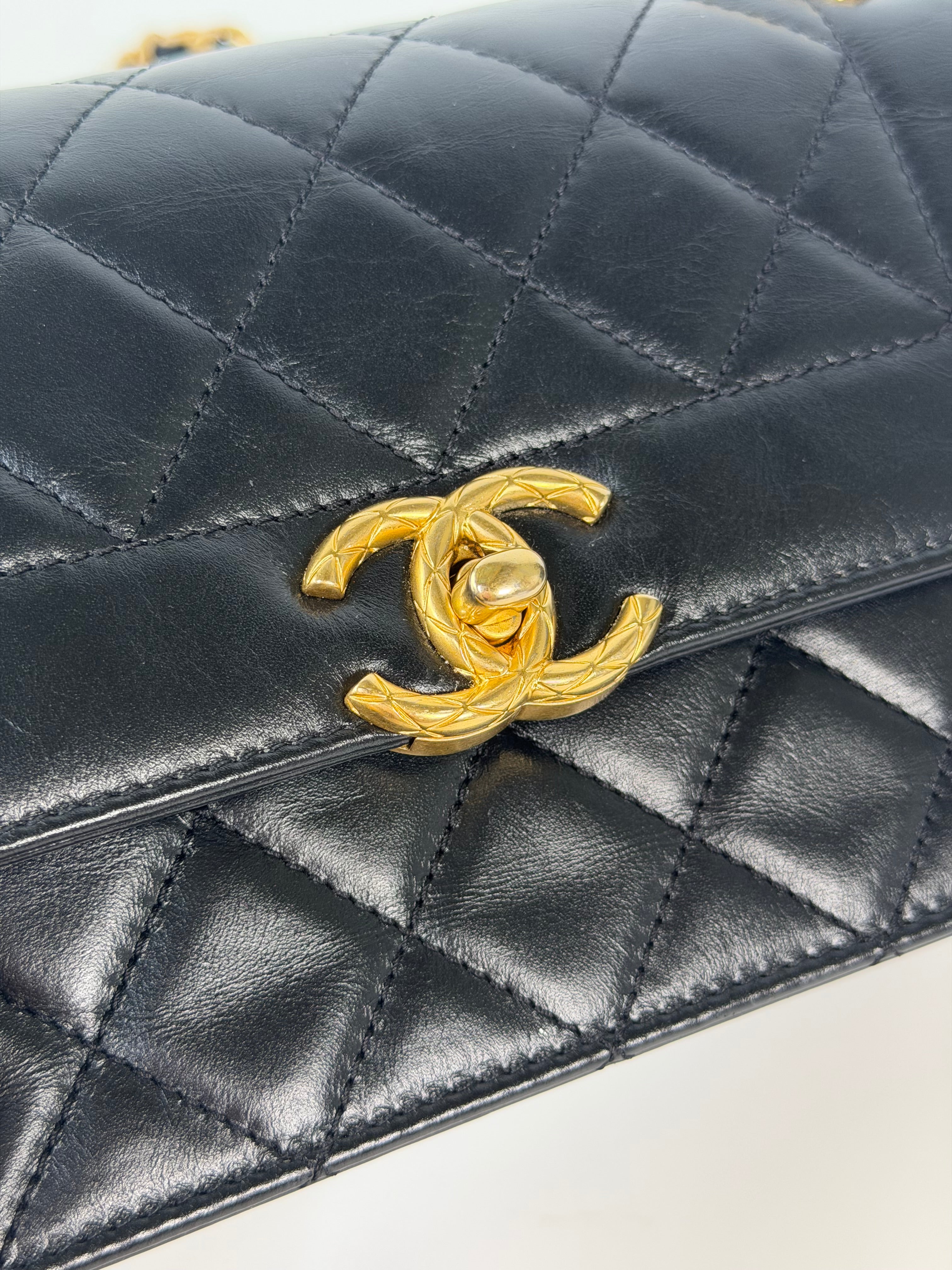 Chanel Mini Perfect Fit Flap In Black Lambskin With Antique Gold Hardware 100% authentic and preloved in excellent condition