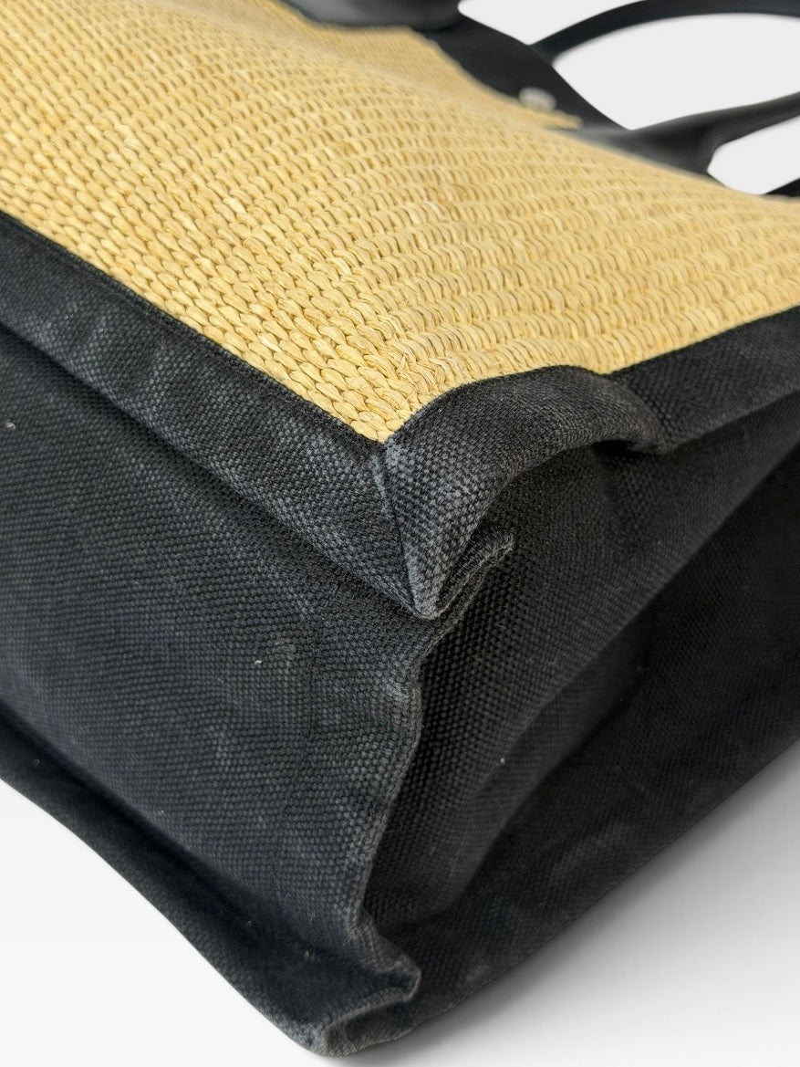 Saint Laurent Rive Gauche Tote In Natural and Black Raffia. 100% authentic and preloved in excellent condition