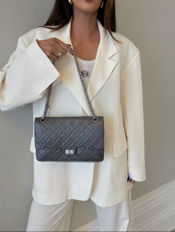 Chanel Medium 2.55 Reissue Flap Bag In Grey Calfskin With RHW