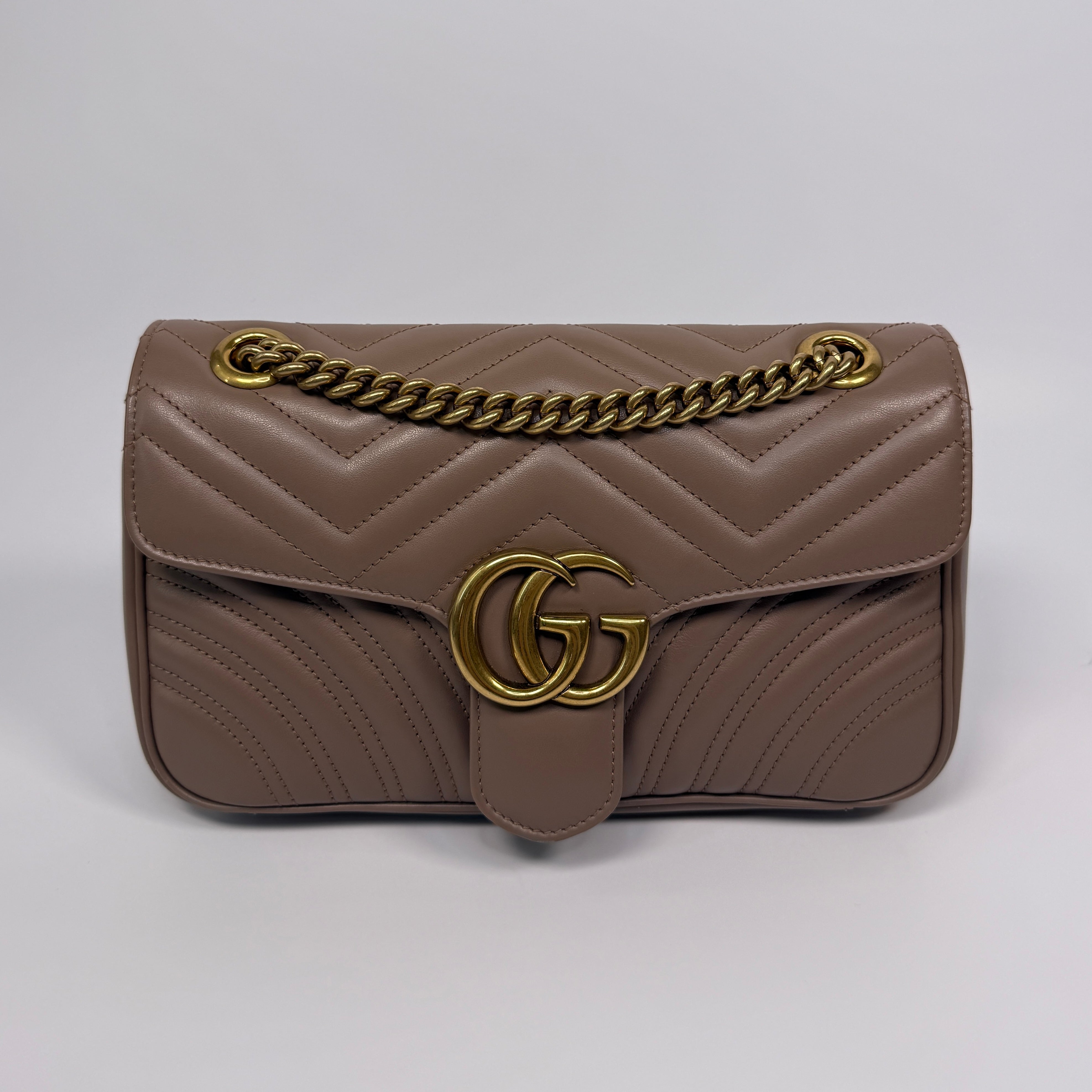 Gucci GG Medium Marmont Matelasse Shoulder Bag In Taupe Leather