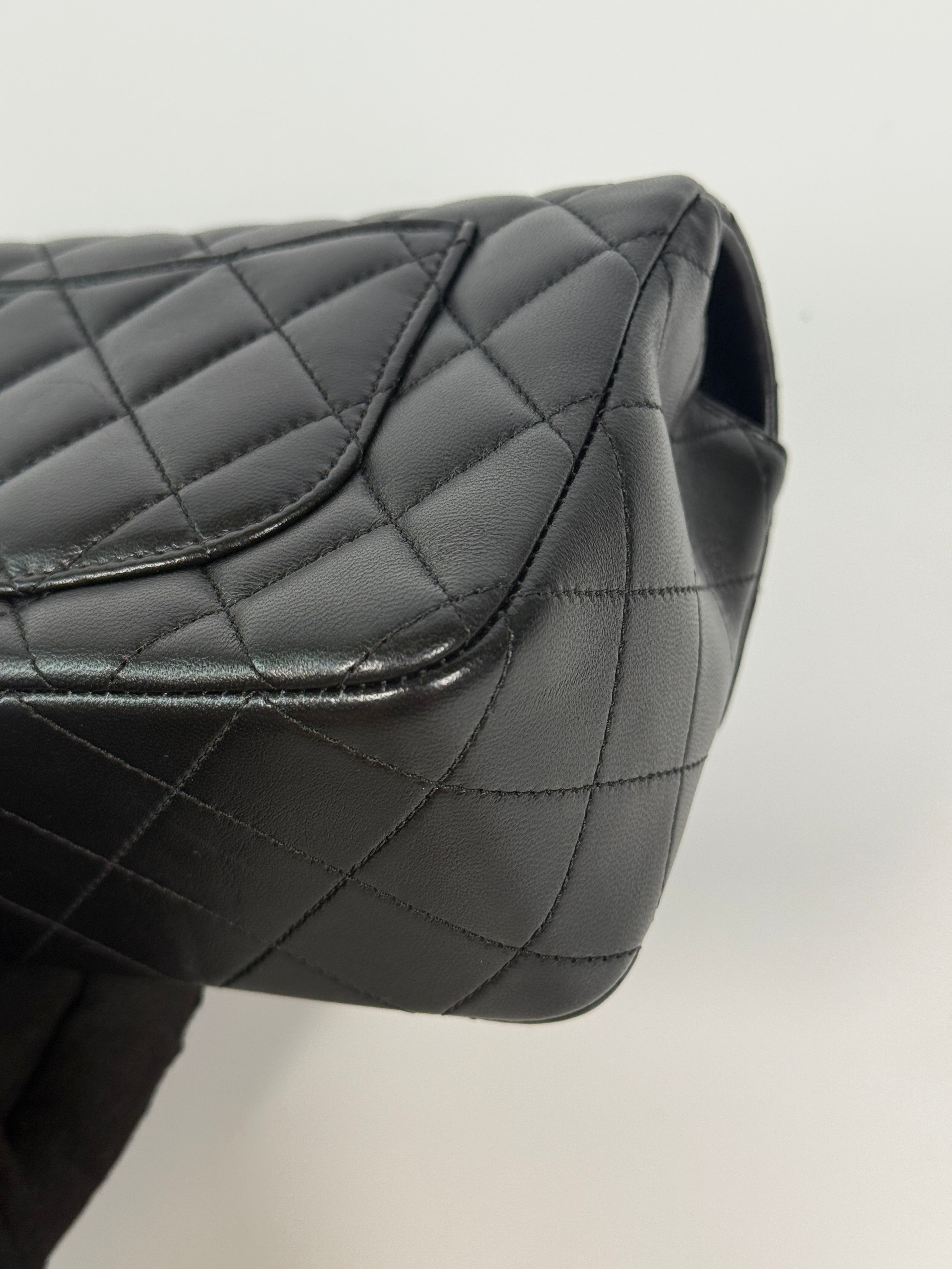 Chanel Mini Rectangle In Black Lambskin Leather With Pale Gold Hardware
