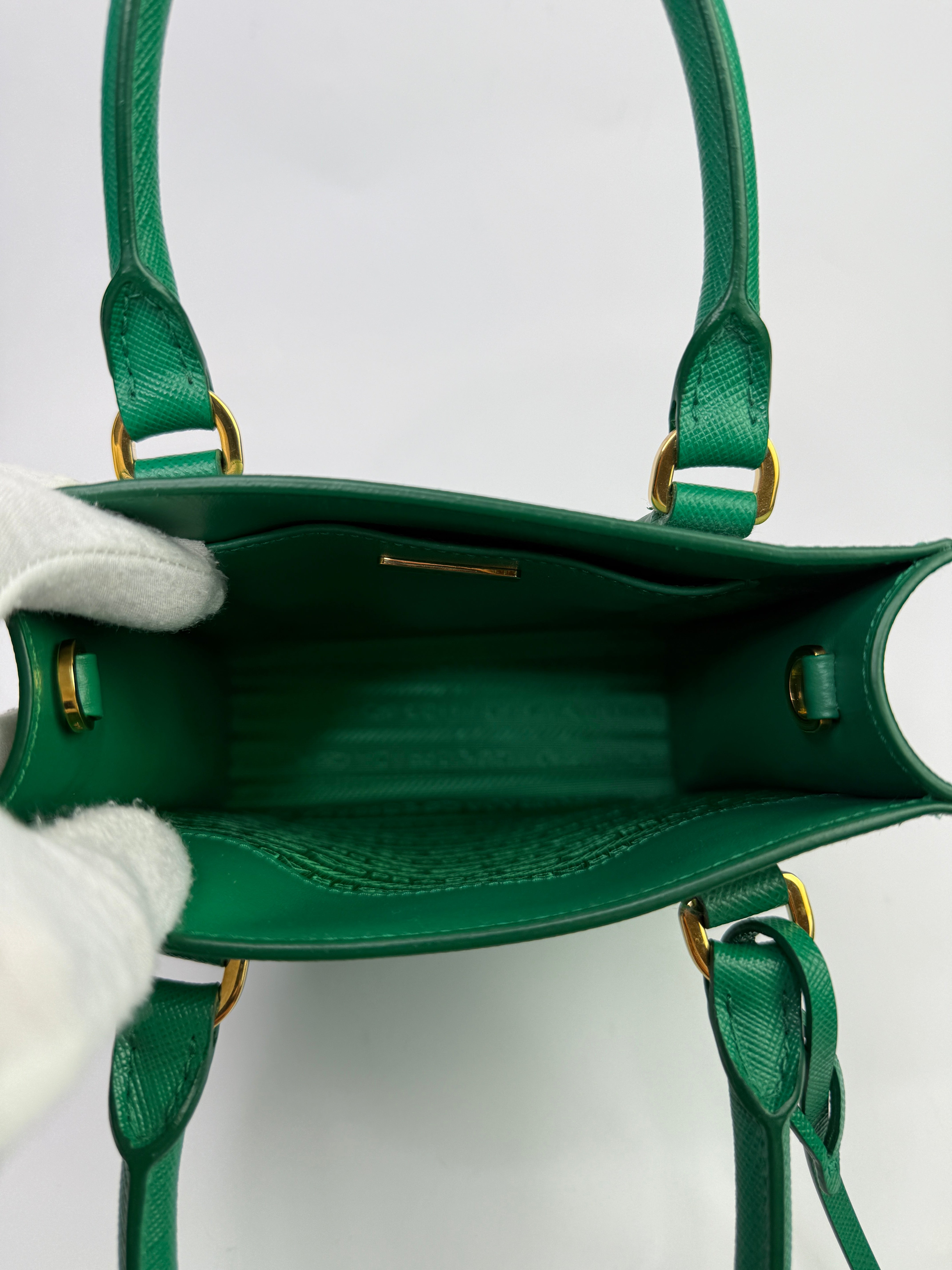 Prada Mini Tote In Green Saffiano Leather