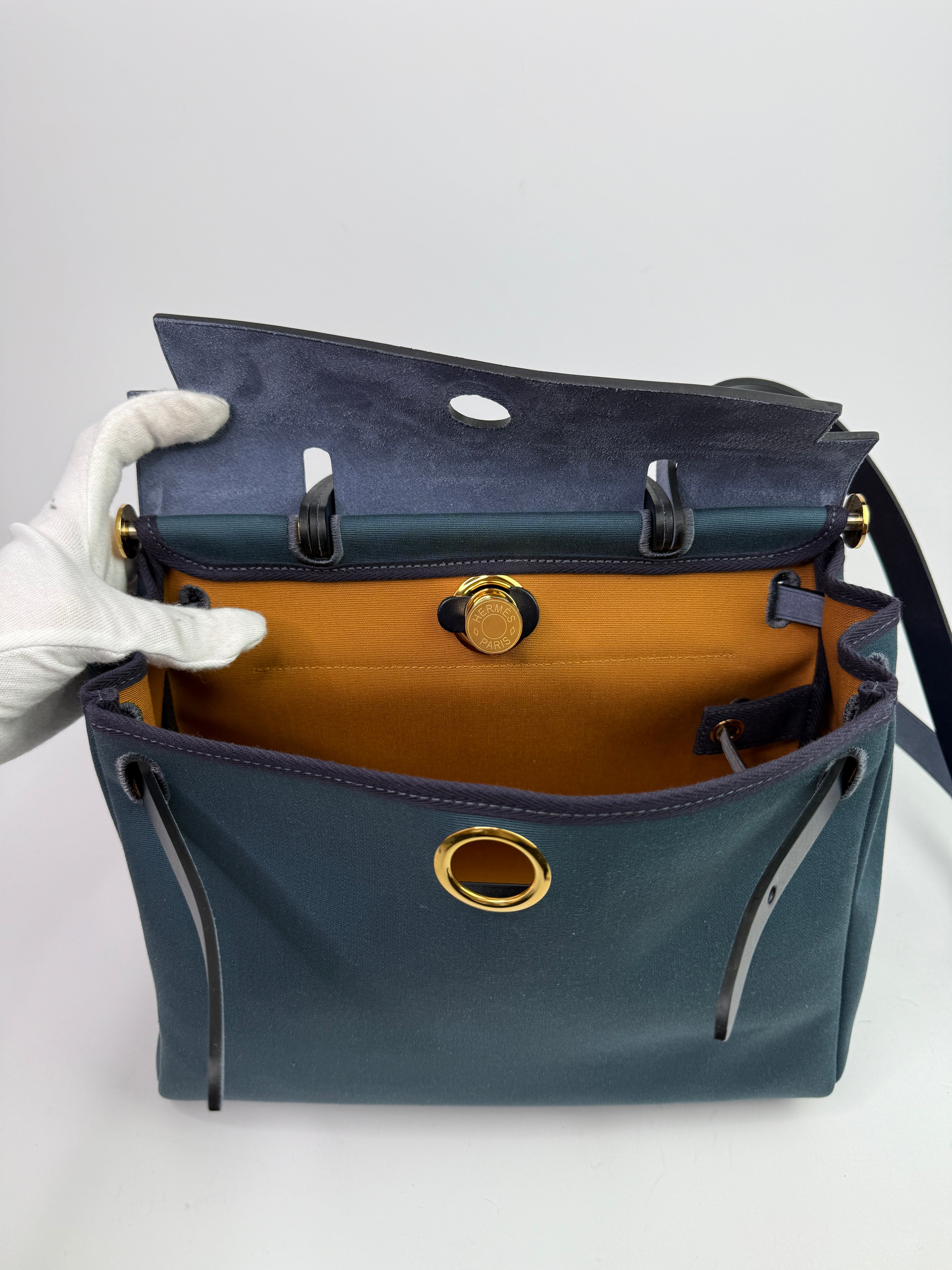 Hermès Herbag 31 Verso in Bleu Indigo and Sesame with GHW