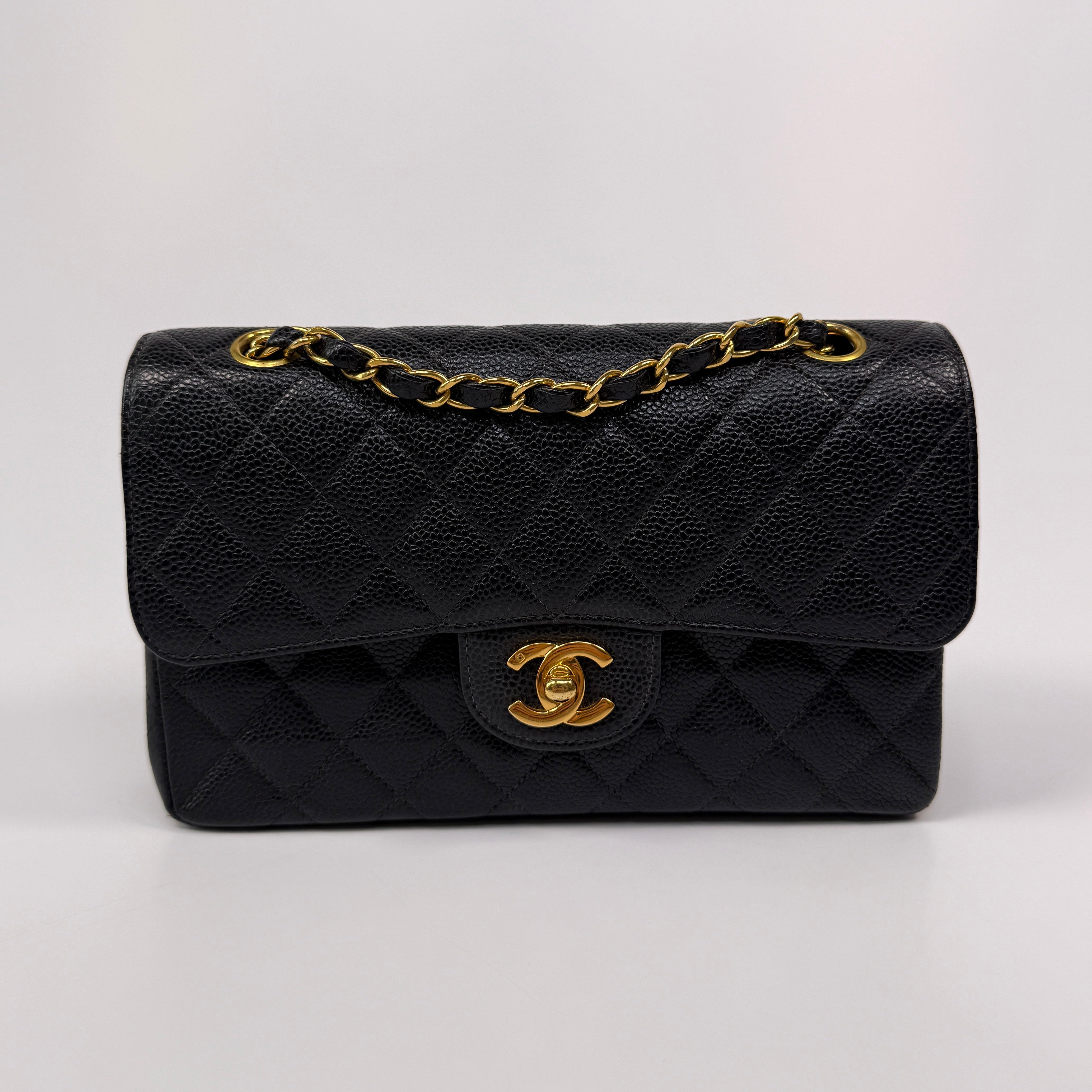 Chanel Vintage Small Classic Double Flap In Black Caviar Leather With GHW