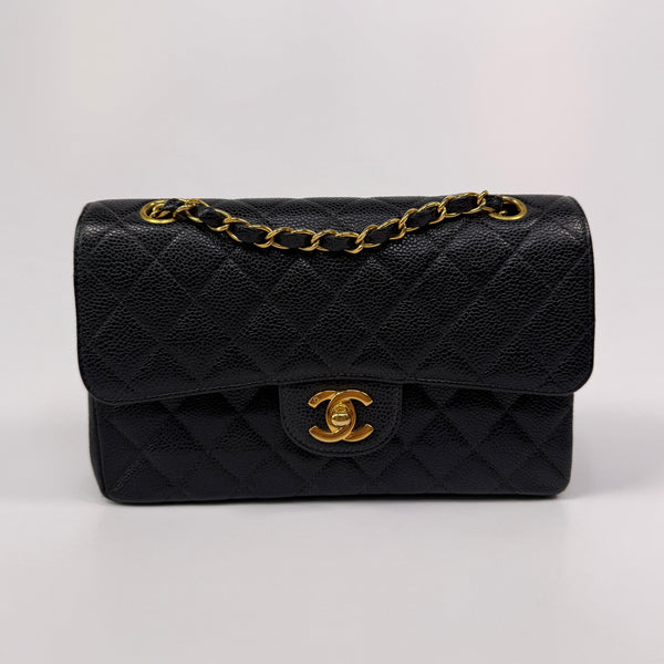 Chanel Vintage Small Classic Double Flap In Black Caviar Leather With GHW