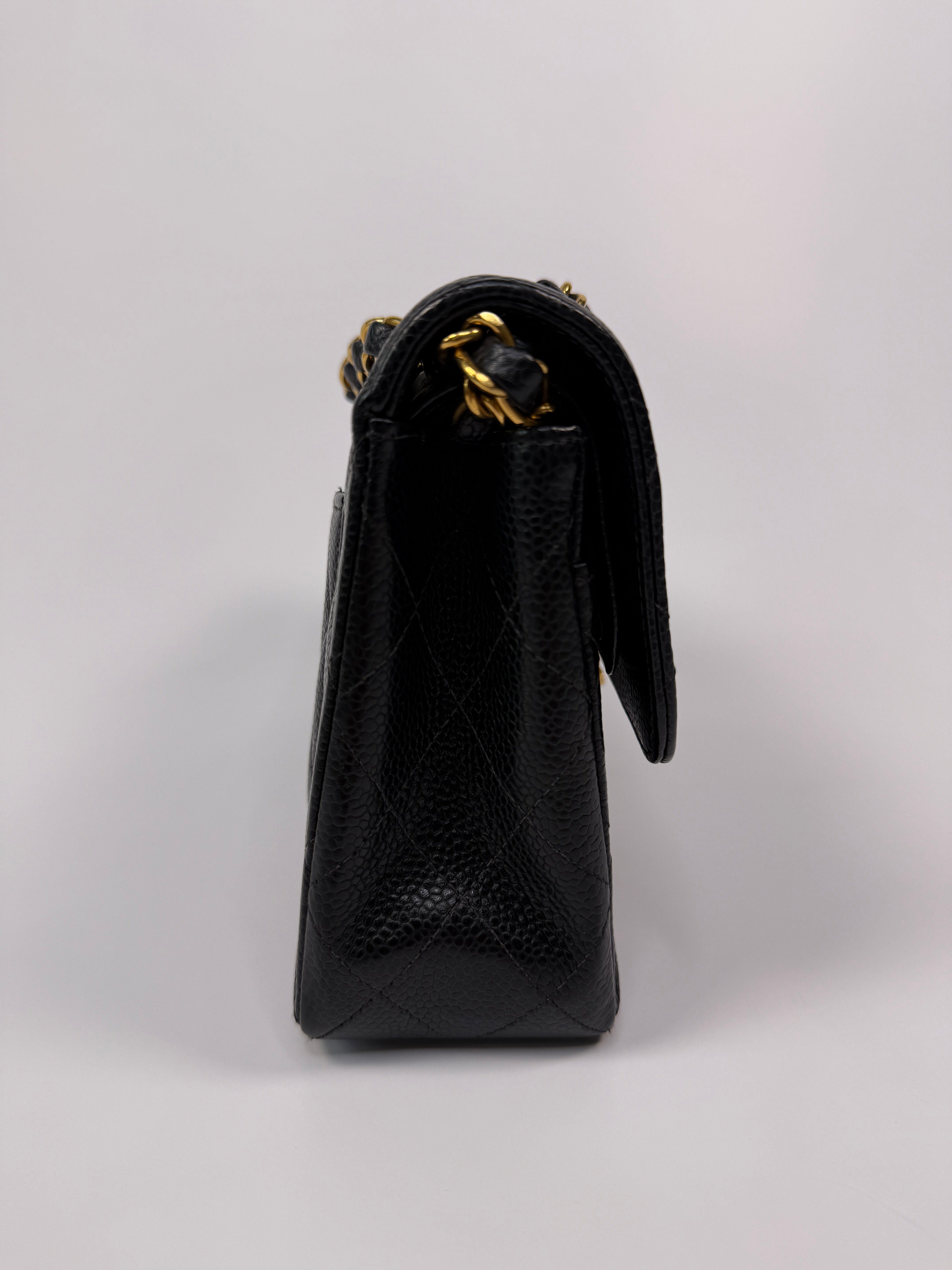 Chanel Vintage Small Classic Double Flap In Black Caviar Leather With GHW