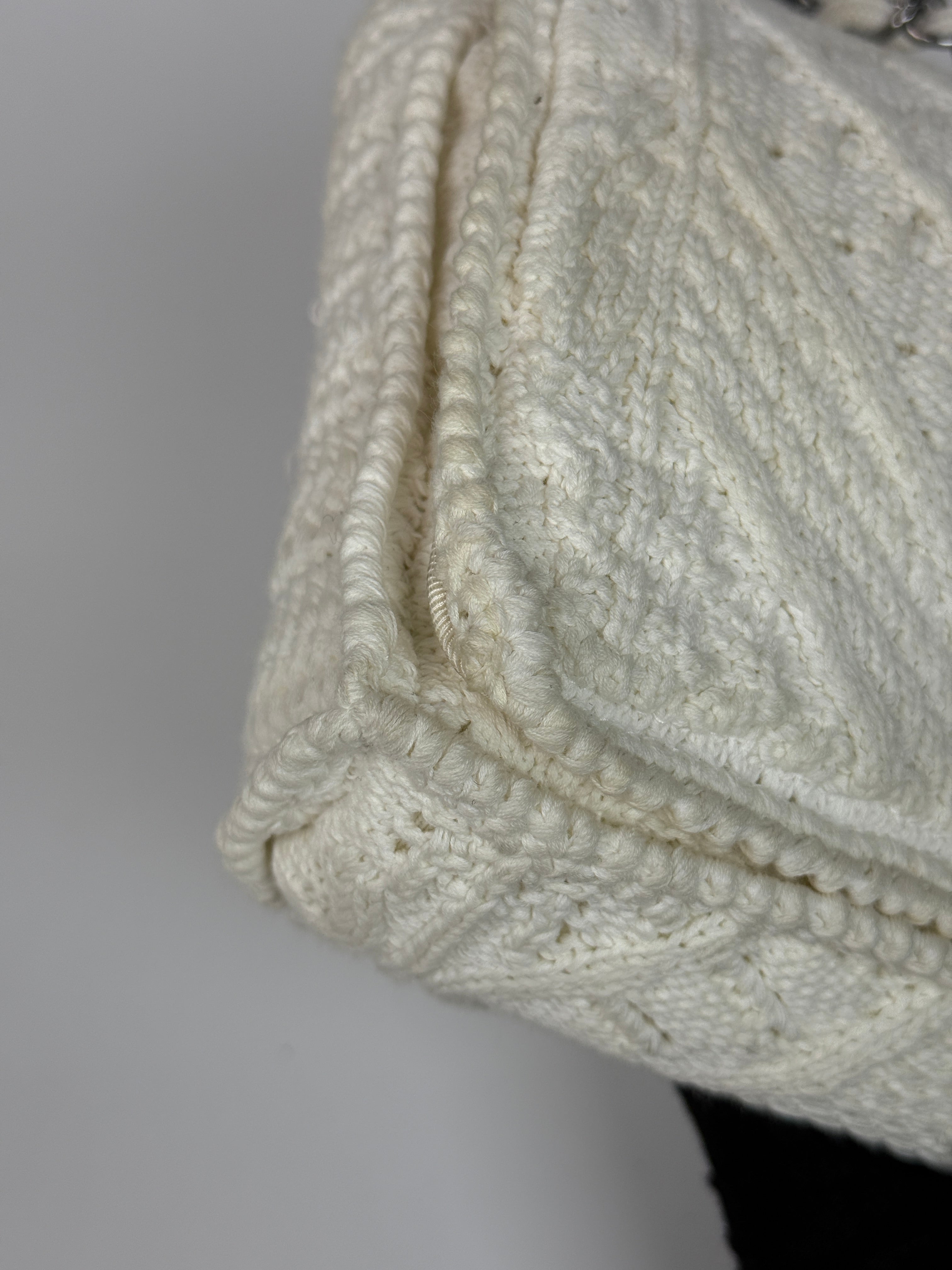 Authentic and preloved Chanel Vintage White Crotchet Flap Bag With Silver hardware. Good condition. 100% Authenticity guarantee 