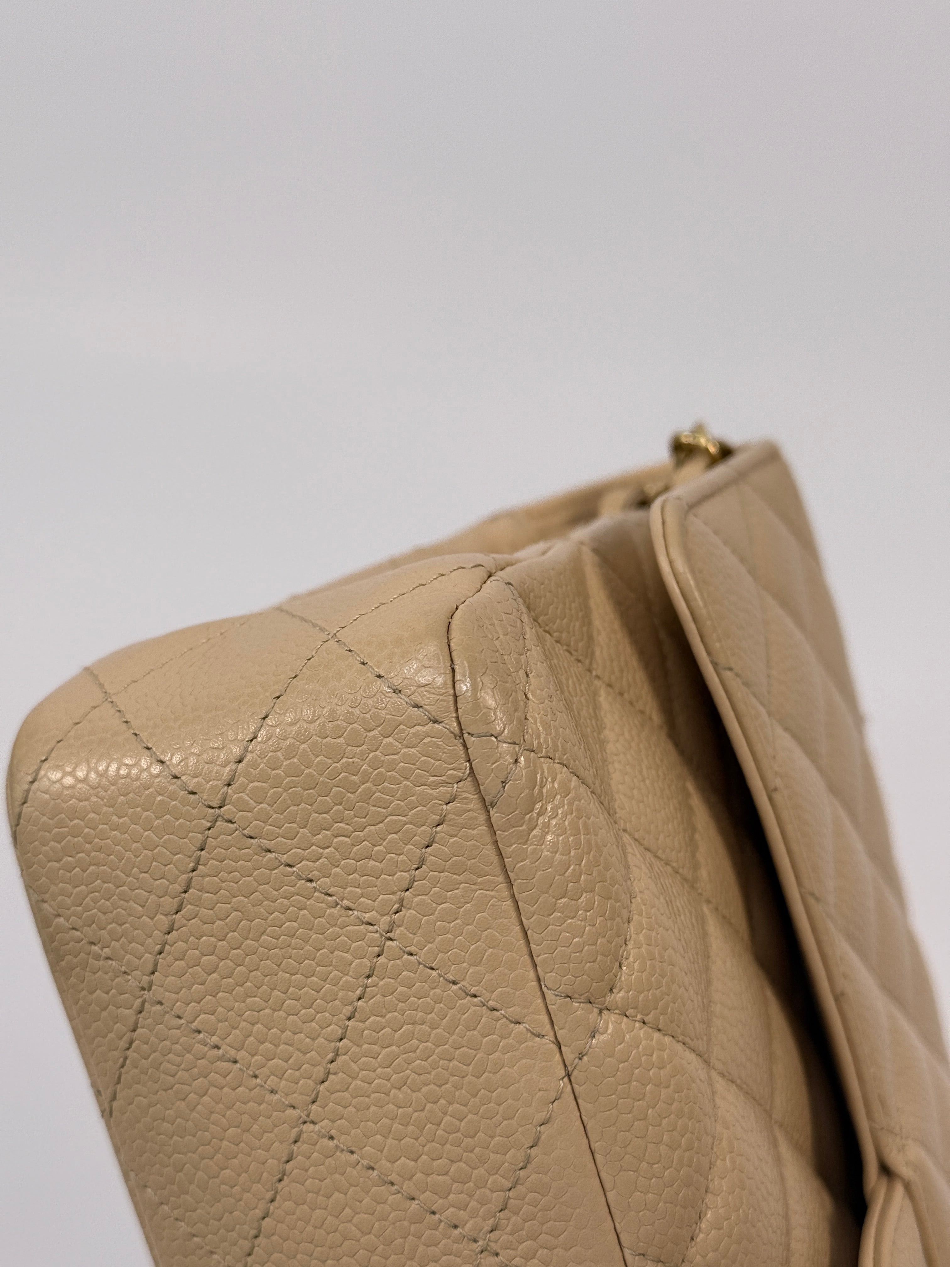 Chanel Medium Classic Double Flap Beige Caviar Leather With GHW