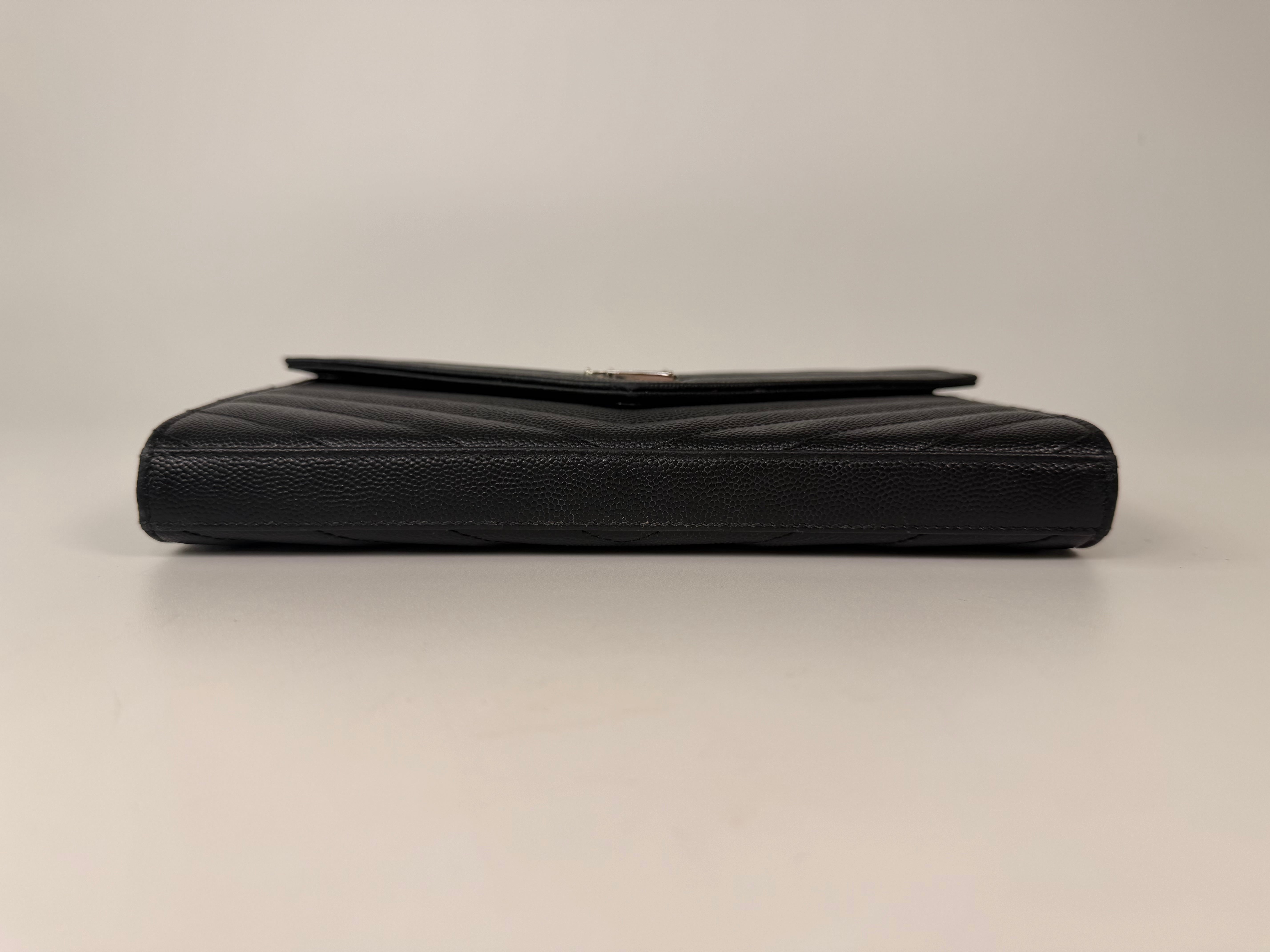 Saint Laurent Cassandre Chain Wallet In Black With Silver Hardware in good condition 100% authentic and preloved