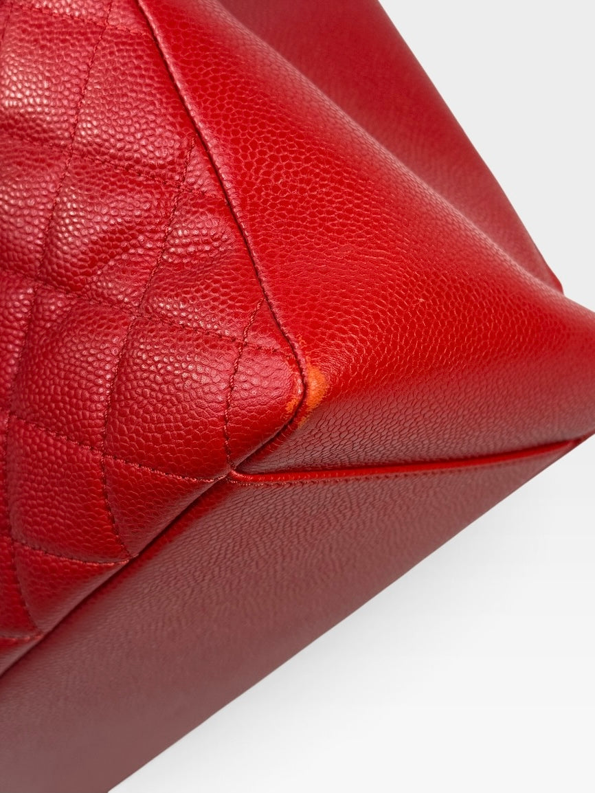 Chanel Grand Shopper Tote In Red Caviar Leather With Silver Hardware. 100% authentic and preloved in very good condition