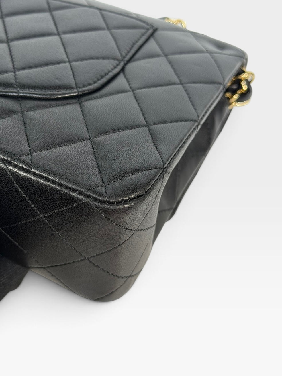 Chanel Medium Classic Double Flap In Black Lambskin Leather With Gold Hardware. 100% authentic and preloved in excellent condition