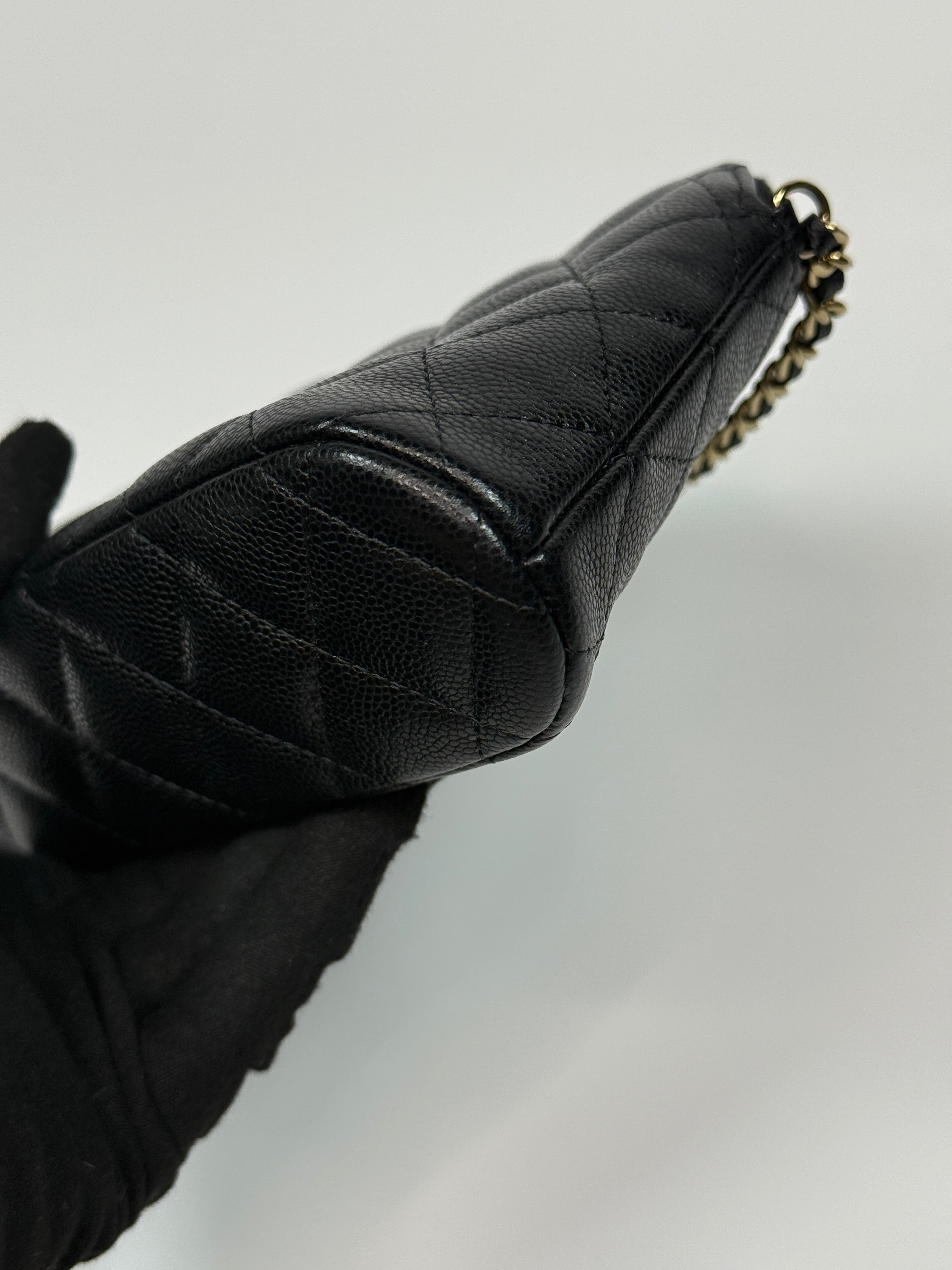 Chanel Mini Clutch On Chain Bag In Black Caviar Leather With Gold Hardware Authentic and preloved in Excellent Condition. 100% Authenticity guarantee 